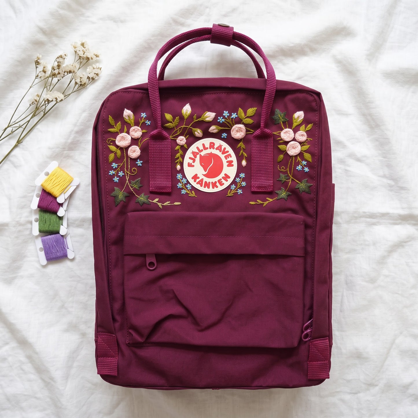 Kanken Fjallraven Backpack with Rose Garden Embroidery | Fjallraven Hand-Embroidered Floral Bag | Handmade Rose Design Backpack| Rose Design