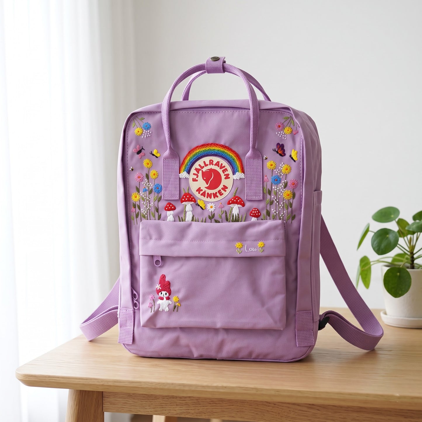 Hand Embroidered Fjallraven Kanken Backpack | Rainbow Mushroom Floral Backpack | Butterfly Wildflower Bag | Personalized Kanken Backpack