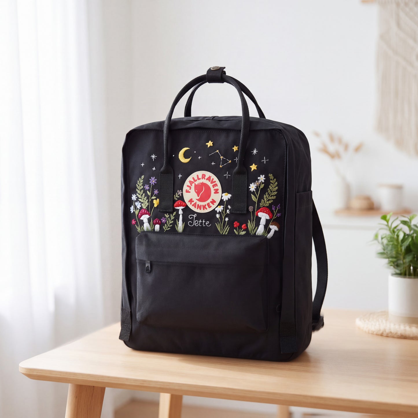 Fjallraven Kanken Backpack Embroidered with Mushrooms and Wildflowers | Mushroom & Floral Design Backpack | Personalized Custom Kanken