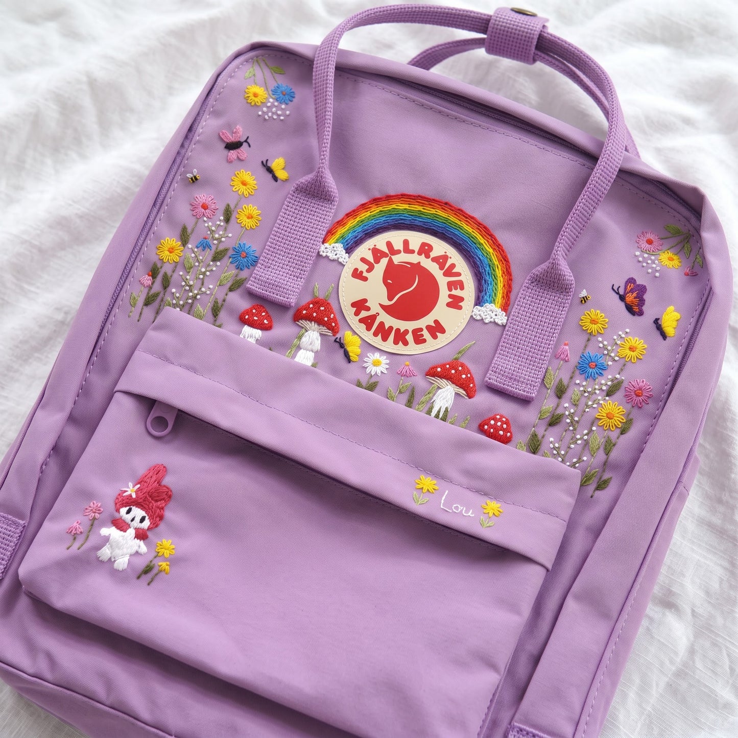 Hand Embroidered Fjallraven Kanken Backpack | Rainbow Mushroom Floral Backpack | Butterfly Wildflower Bag | Personalized Kanken Backpack