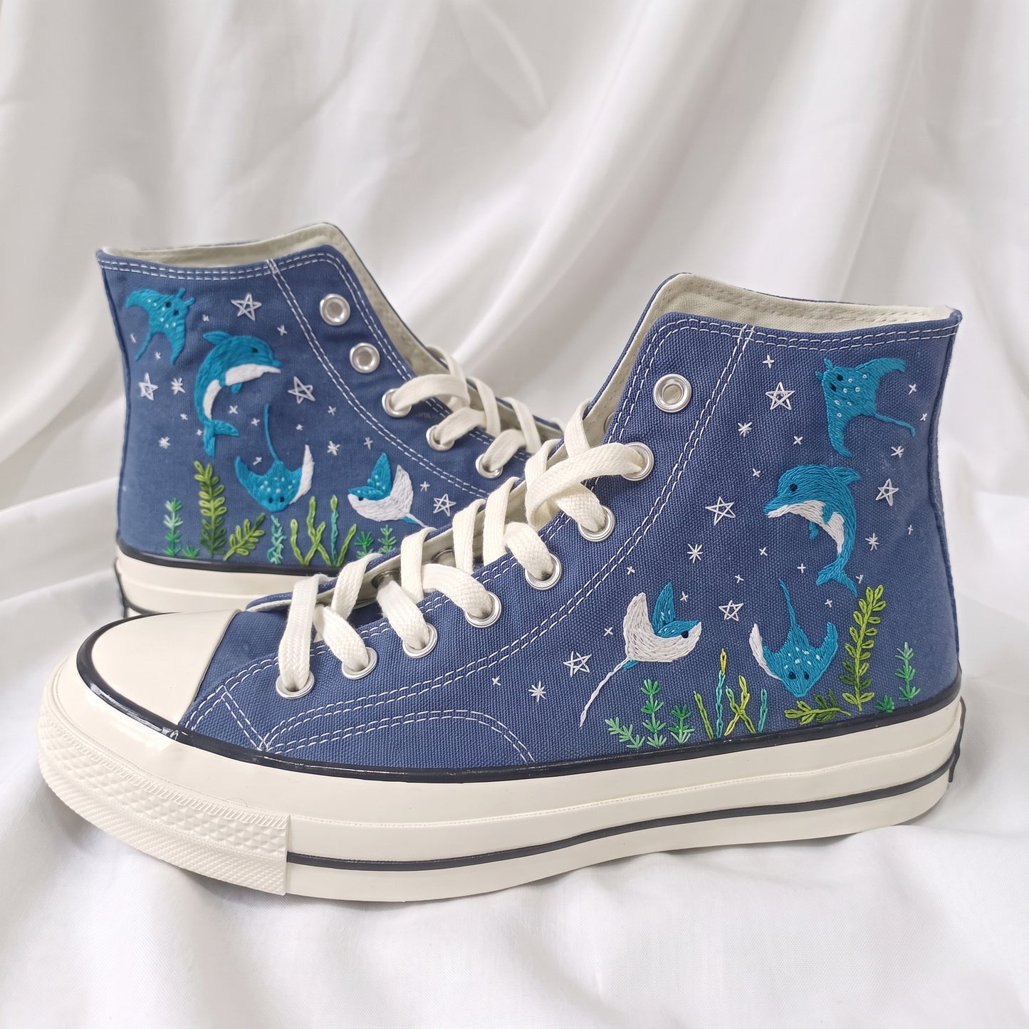 Hand Embroidered Ocean Converse Shoes | Custom Dolphin & Stingray Sneakers | Personalized Gift for Ocean Lovers