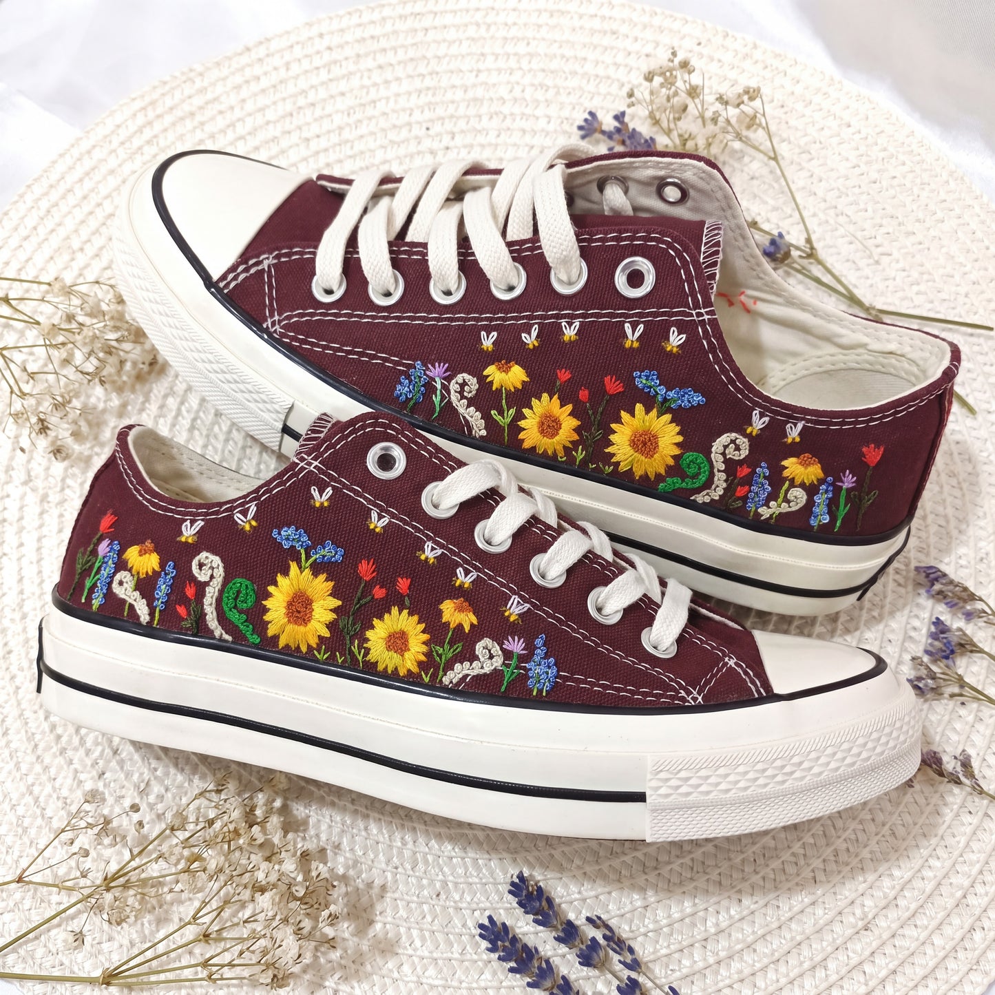 Custom Embroidered Converse Shoes | Personalized Hand Embroidered Canvas Sneakers | Custom Wedding Gift for Couples | Handmade
