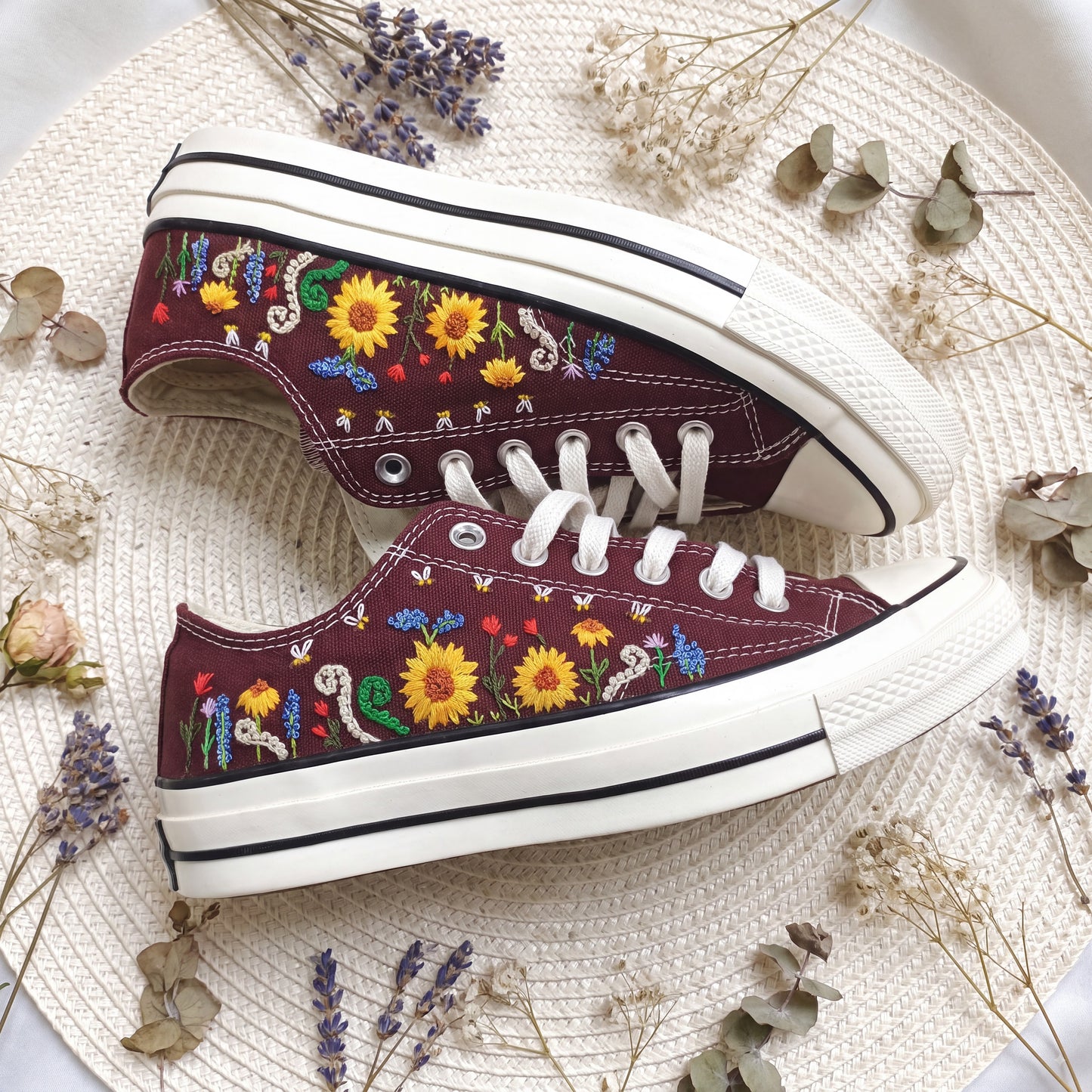 Custom Embroidered Converse Shoes | Personalized Hand Embroidered Canvas Sneakers | Custom Wedding Gift for Couples | Handmade