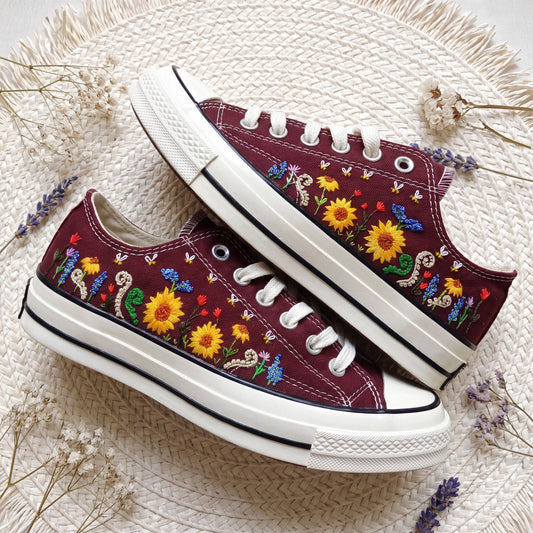 Custom Embroidered Converse Shoes | Personalized Hand Embroidered Canvas Sneakers | Custom Wedding Gift for Couples | Handmade