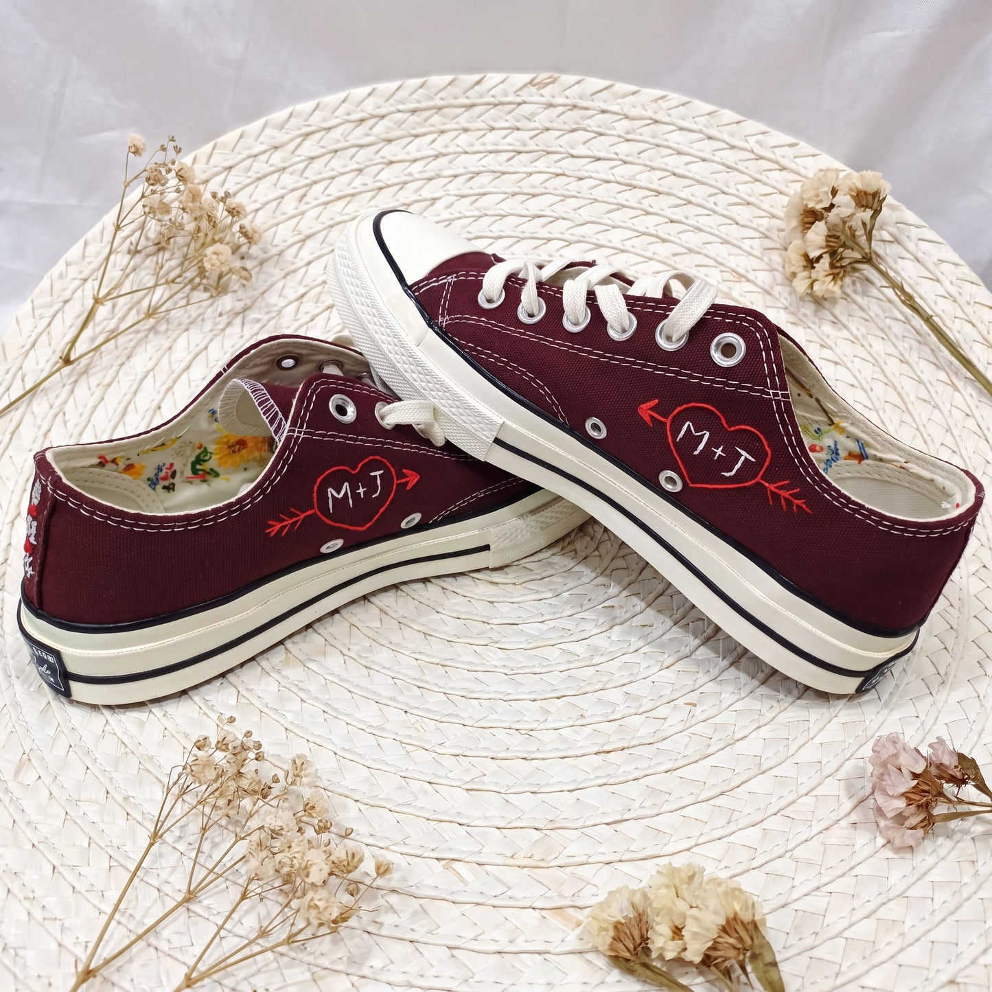 Custom Embroidered Converse Shoes | Personalized Hand Embroidered Canvas Sneakers | Custom Wedding Gift for Couples | Handmade
