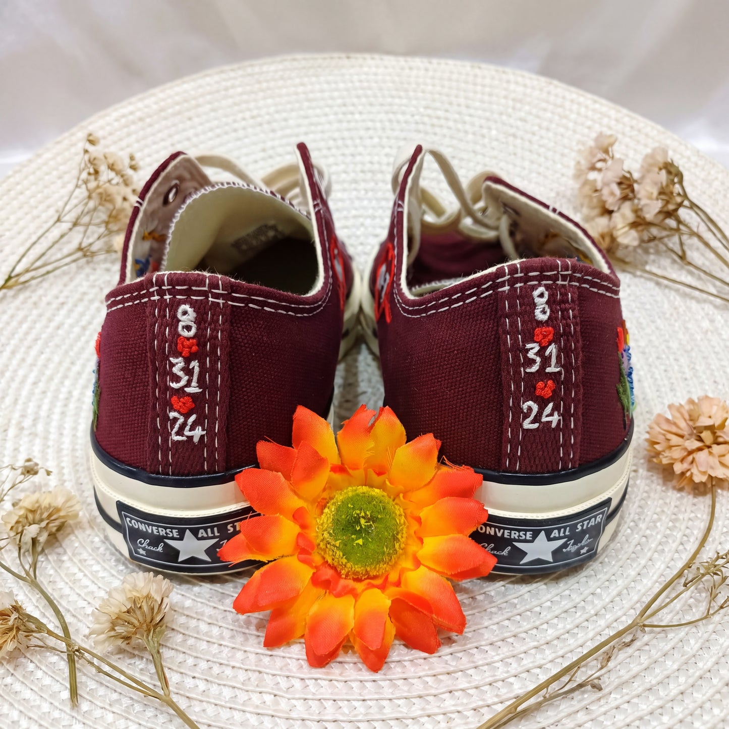 Custom Embroidered Converse Shoes | Personalized Hand Embroidered Canvas Sneakers | Custom Wedding Gift for Couples | Handmade