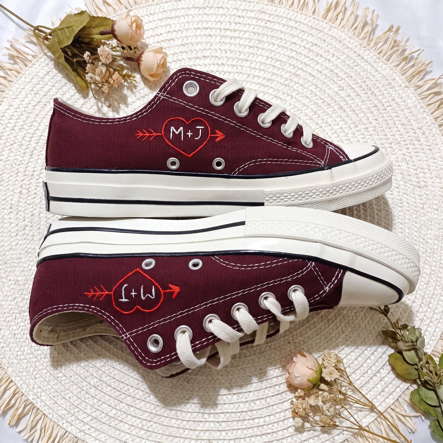 Custom Embroidered Converse Shoes | Personalized Hand Embroidered Canvas Sneakers | Custom Wedding Gift for Couples | Handmade