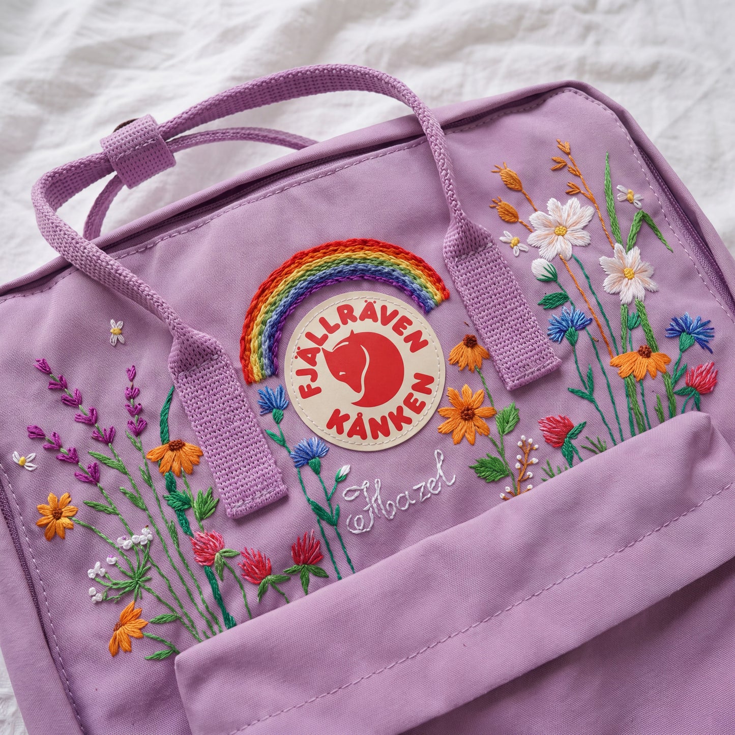 Custom Embroidered Fjallraven Kanken Backpack Wildflower | Fjallraven Kanken Travel Backpack| Handmade Cottagecore School Bag|Wildflower Bag