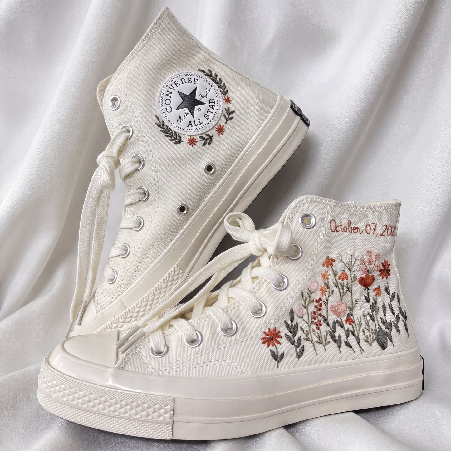 Hand Embroidered High Top Bridal Converse Shoes | Custom Wildflower Wedding Sneakers | Personalized White Converse Gift for Bride