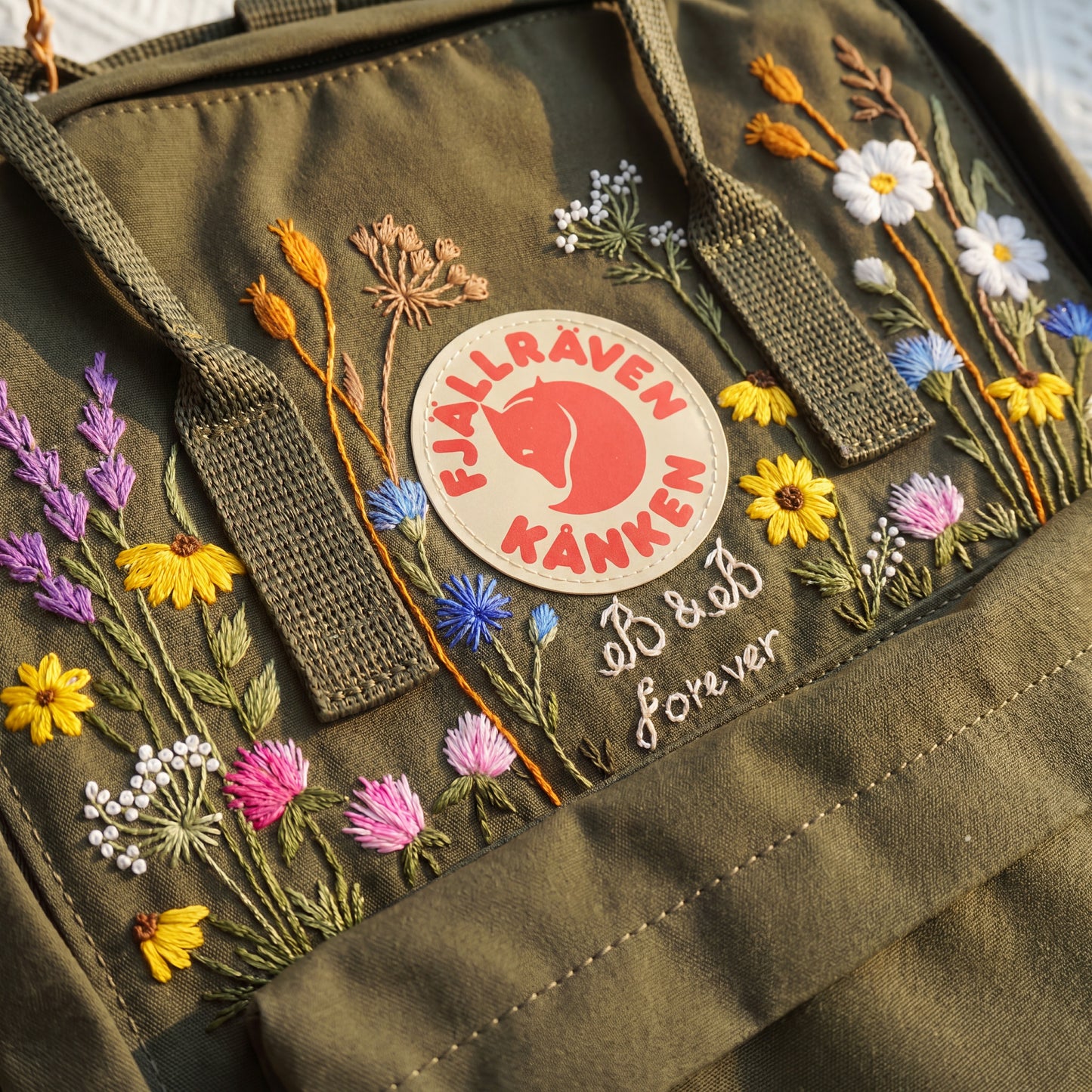 Personalized Fjallraven Kanken Wildflower Backpack | Custom Embroidered Kanken Bag | Wildflower Embroidery Backpack | Back to School Gift