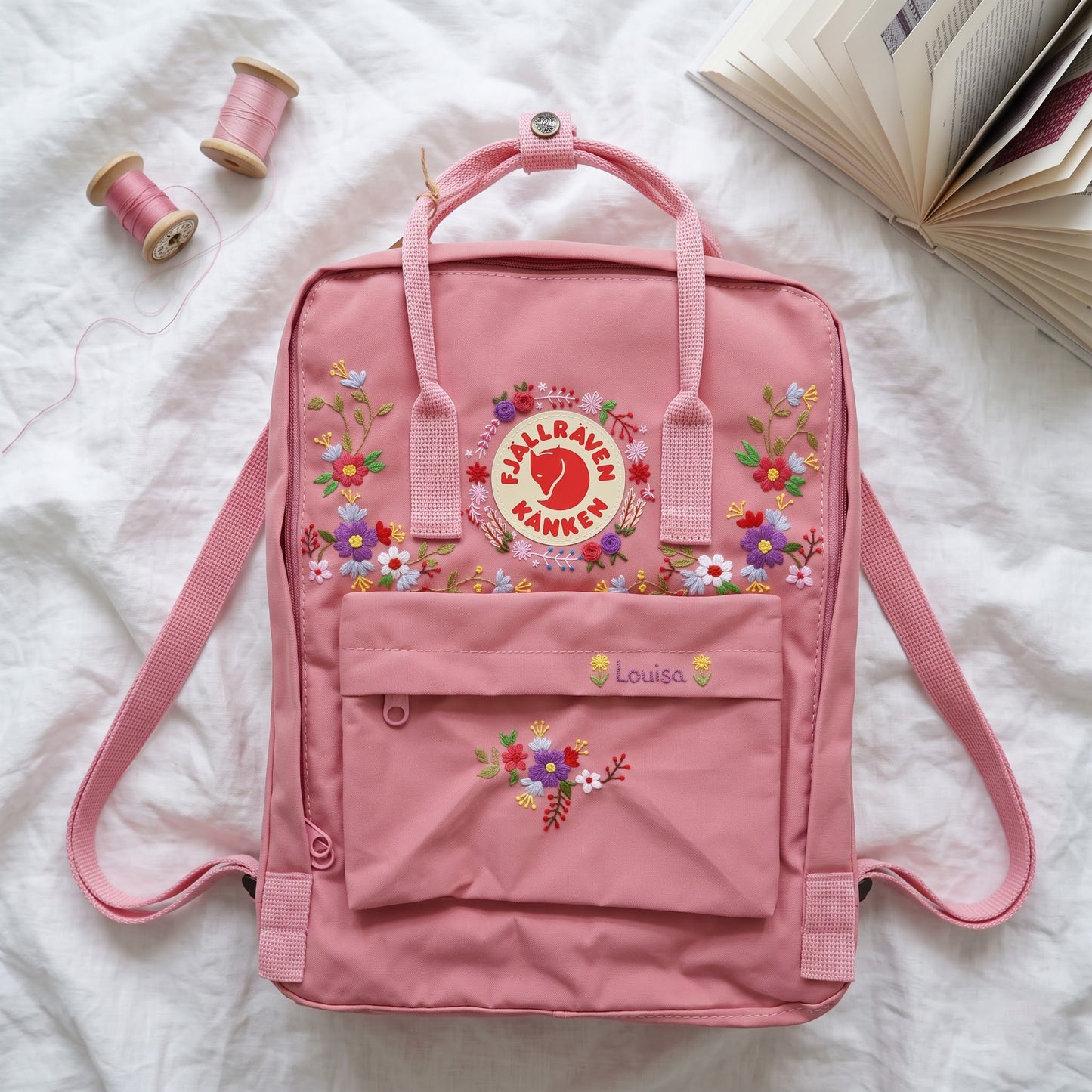 Fjallraven Kanken Floral Backpack | Embroidered Wildflower Wreath Kanken Bag | Embroidered Multicolor Flower Kanken Bag| Back to School Gift