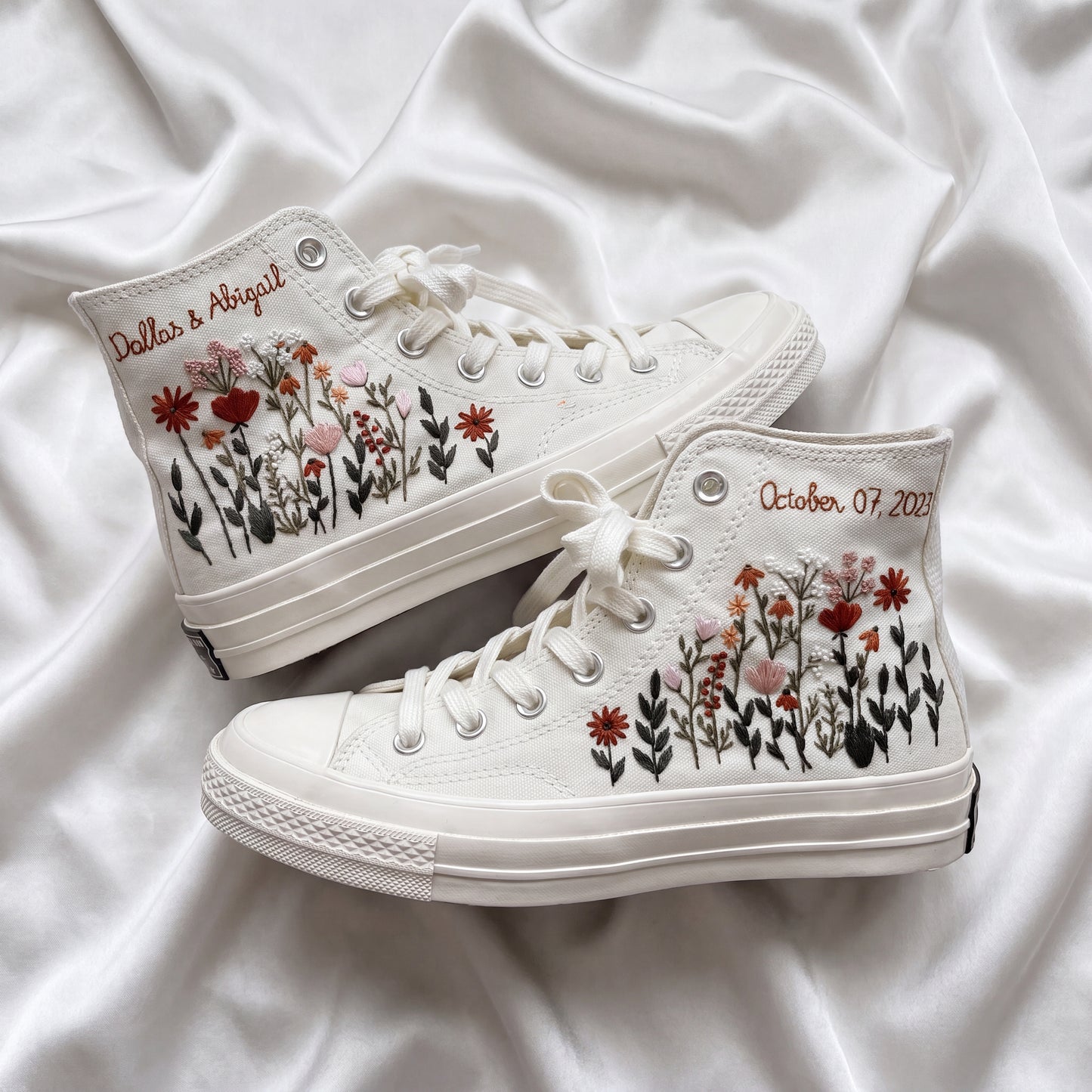 Hand Embroidered High Top Bridal Converse Shoes | Custom Wildflower Wedding Sneakers | Personalized White Converse Gift for Bride