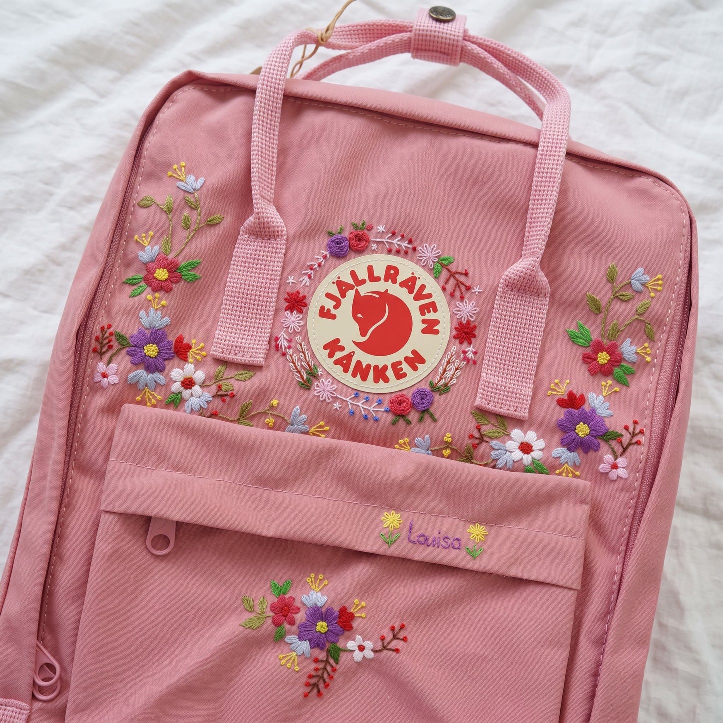 Fjallraven Kanken Floral Backpack | Embroidered Wildflower Wreath Kanken Bag | Embroidered Multicolor Flower Kanken Bag| Back to School Gift