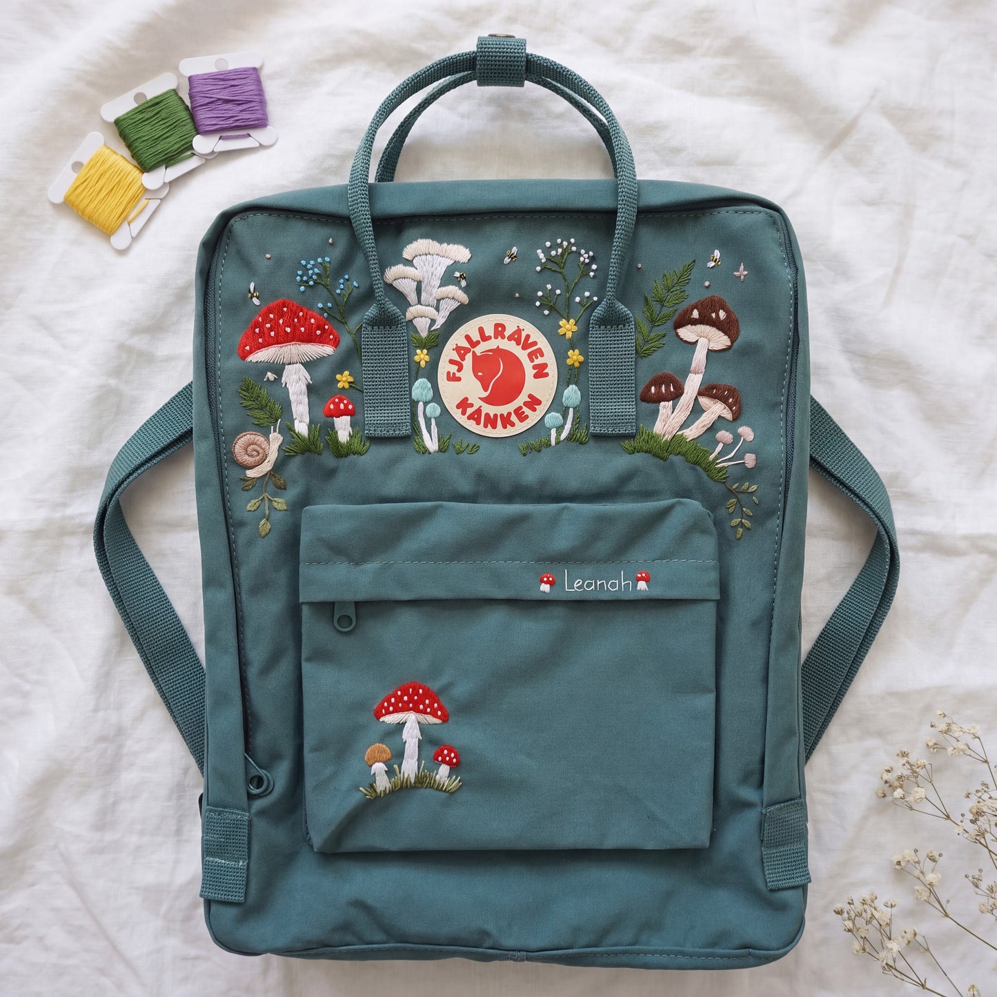Personalized Fjallraven Kanken Mushroom Backpack | Embroidered Mushroom & Wildflower Kanken Bag | Cottagecore Forest Backpack