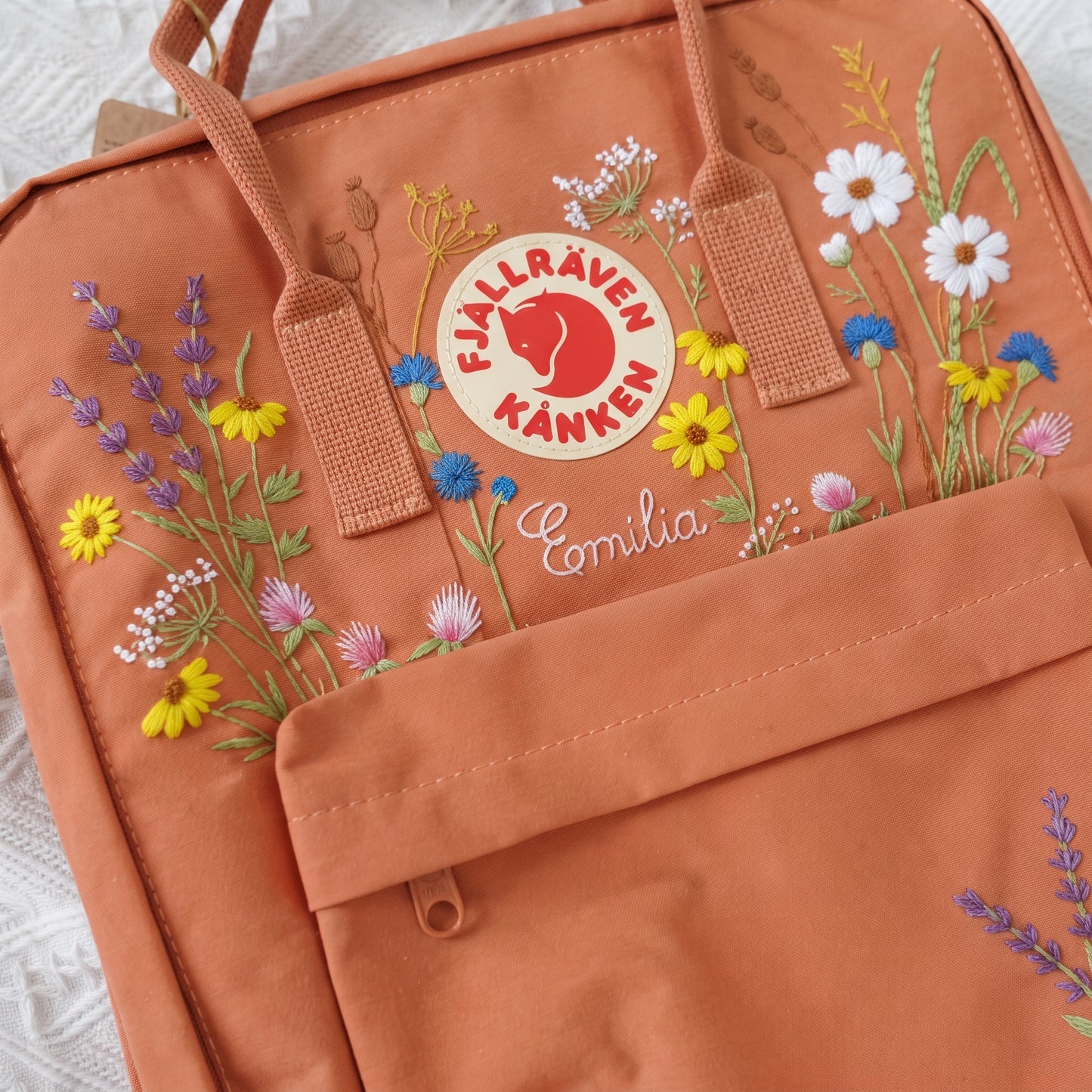Custom Embroidered Fjallraven Kanken Backpack Wildflower | Fjallraven Kanken Travel Backpack| Handmade Cottagecore School Bag|Wildflower Bag