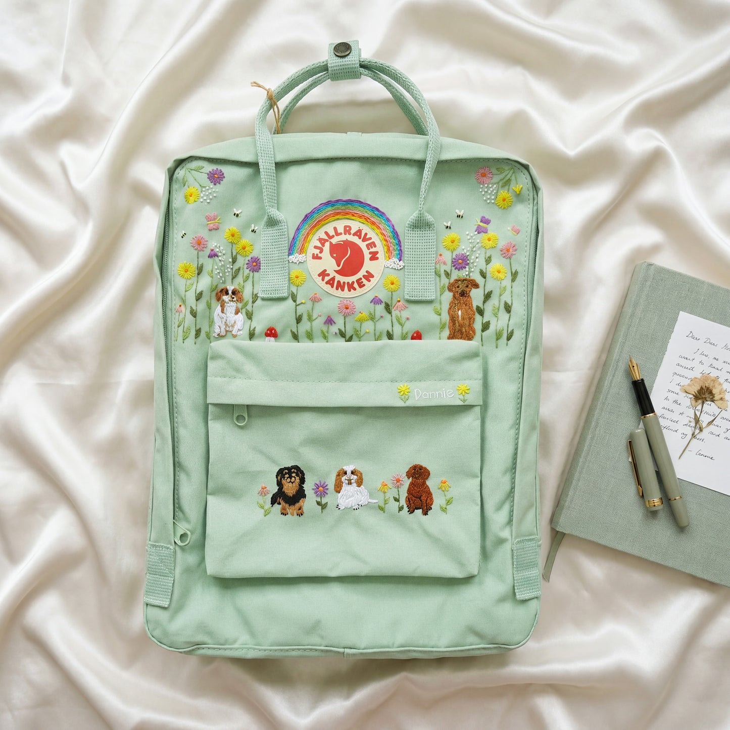 Hand-Embroidered Fjallraven Kanken Backpack with Dogs Design| Custom Embroidered Fjallraven Kanken Backpack | Dogs Embroidery Backpack