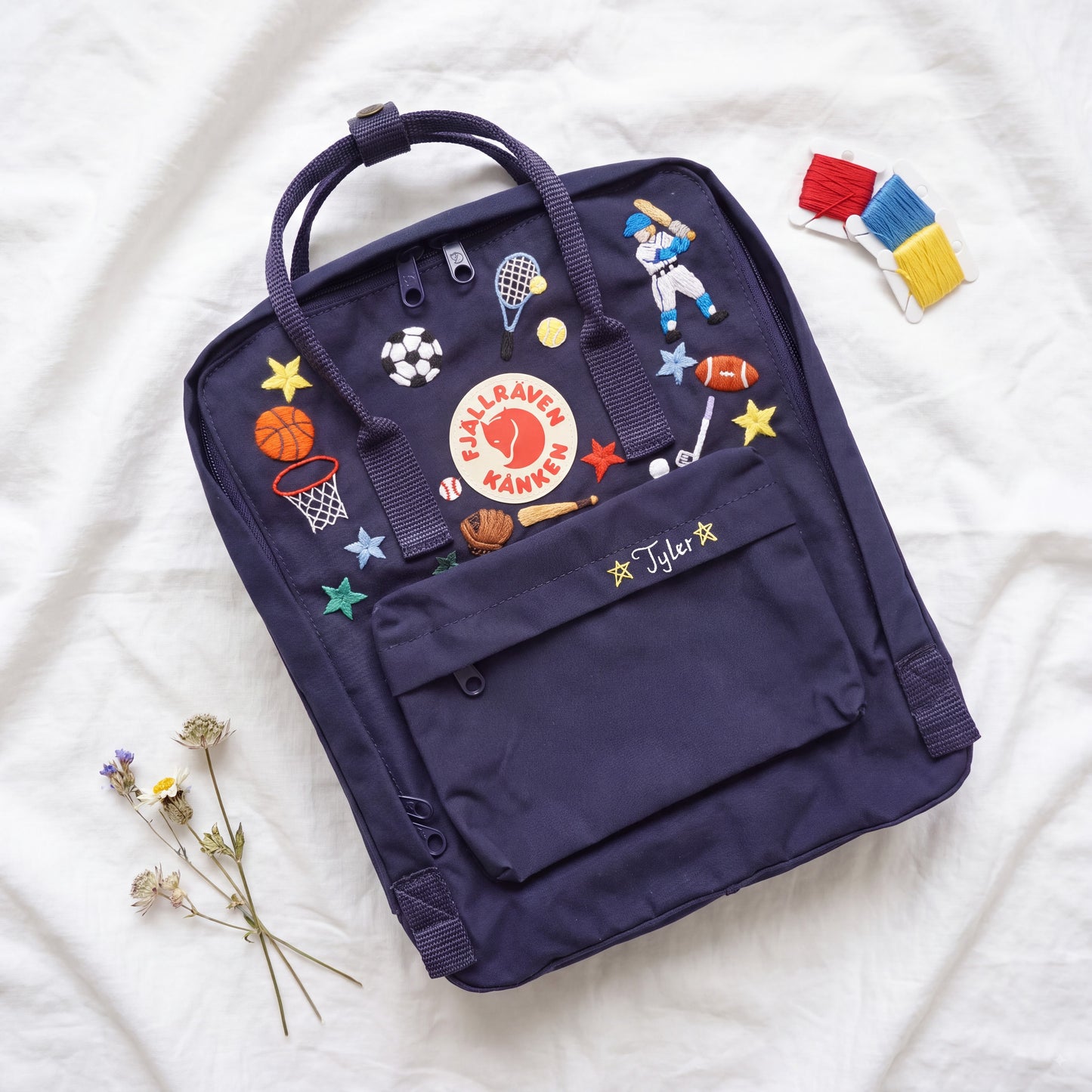 Custom Hand Embroidered Kanken Backpack Made to Order | Sports Activity Embroidered Kanken Bag | Custom Sports Backpack for Boys
