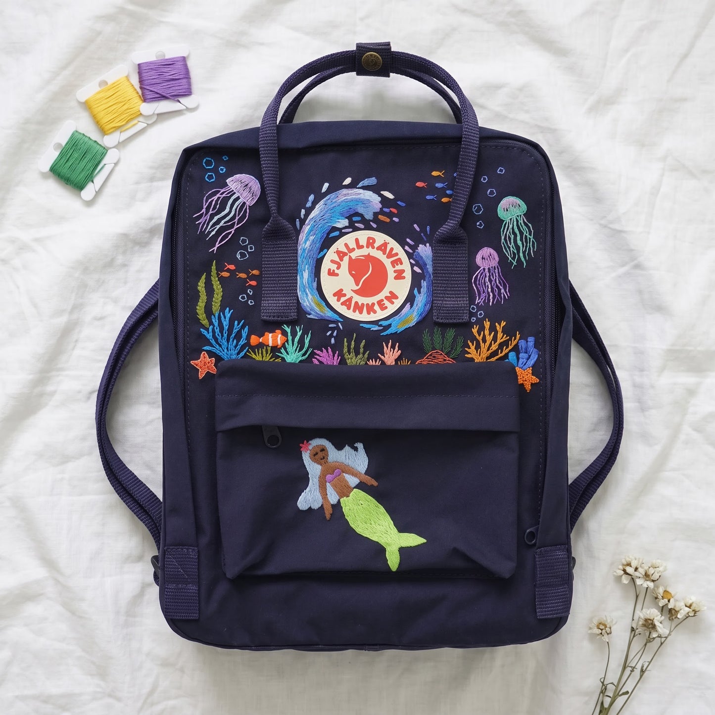 Kanken Fjallraven Backpack with Rose Garden Embroidery | Fjallraven Hand-Embroidered Floral Bag | Handmade Rose Design Backpack| Rose Design (Copy)