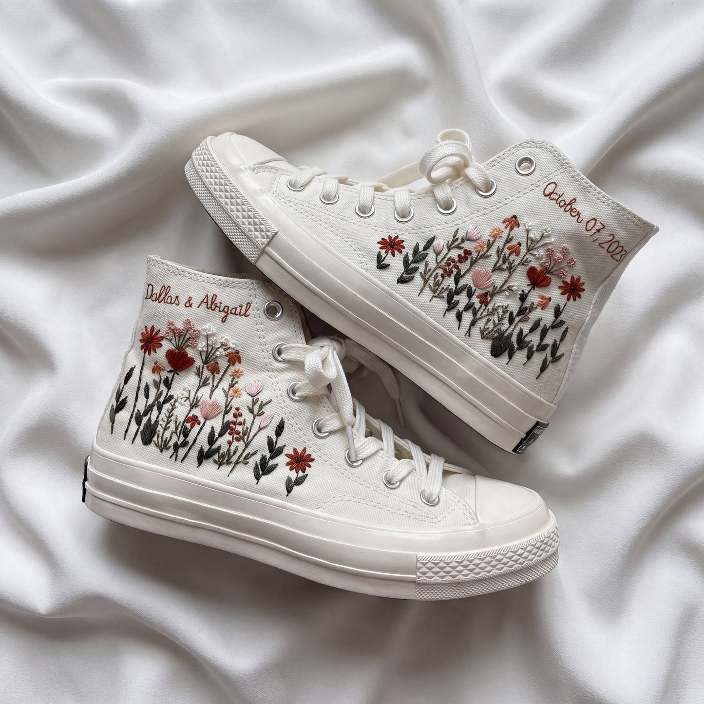 Hand Embroidered High Top Bridal Converse Shoes | Custom Wildflower Wedding Sneakers | Personalized White Converse Gift for Bride