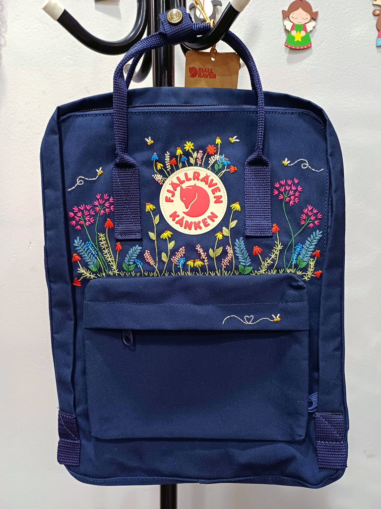  Fjallraven Kanken Backpack with Embroidered Dandelions and Bees - Personalized Embroidered Backpack - Custom Bag for Women 