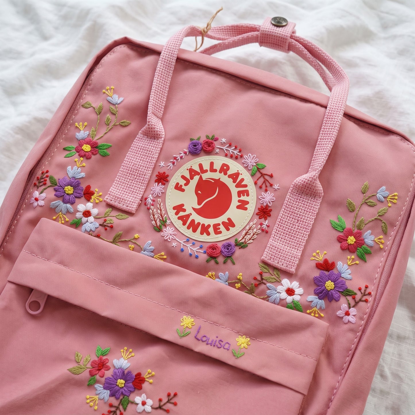 Fjallraven Kanken Floral Backpack | Embroidered Wildflower Wreath Kanken Bag | Embroidered Multicolor Flower Kanken Bag| Back to School Gift