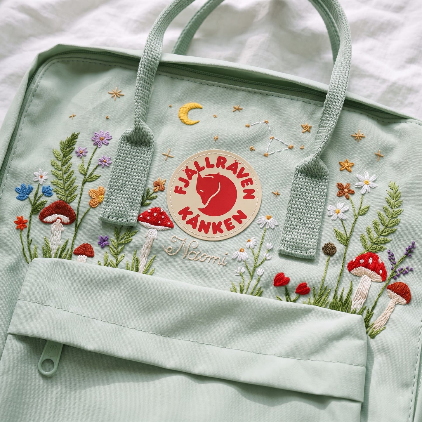 Fjallraven Kanken Backpack Embroidered with Mushrooms and Wildflowers | Mushroom & Floral Design Backpack | Personalized Custom Kanken