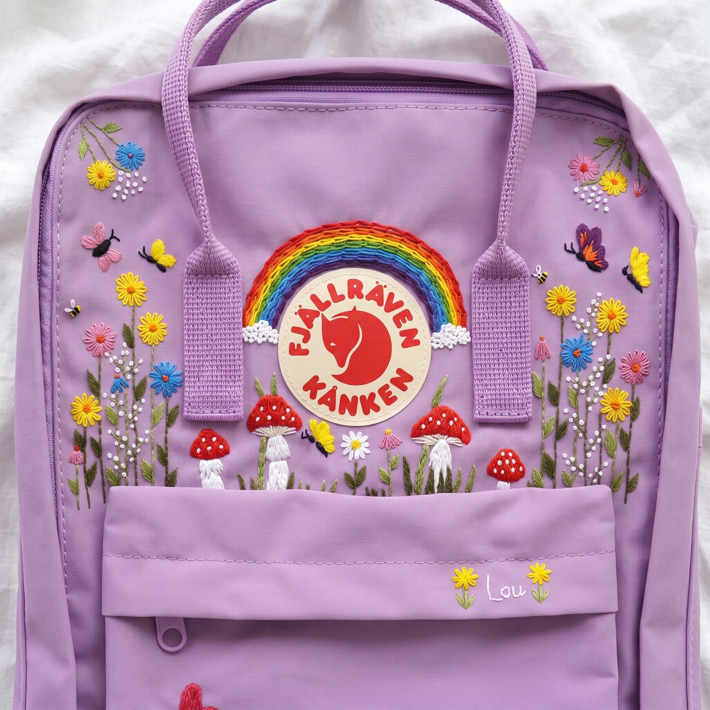Hand Embroidered Fjallraven Kanken Backpack | Rainbow Mushroom Floral Backpack | Butterfly Wildflower Bag | Personalized Kanken Backpack