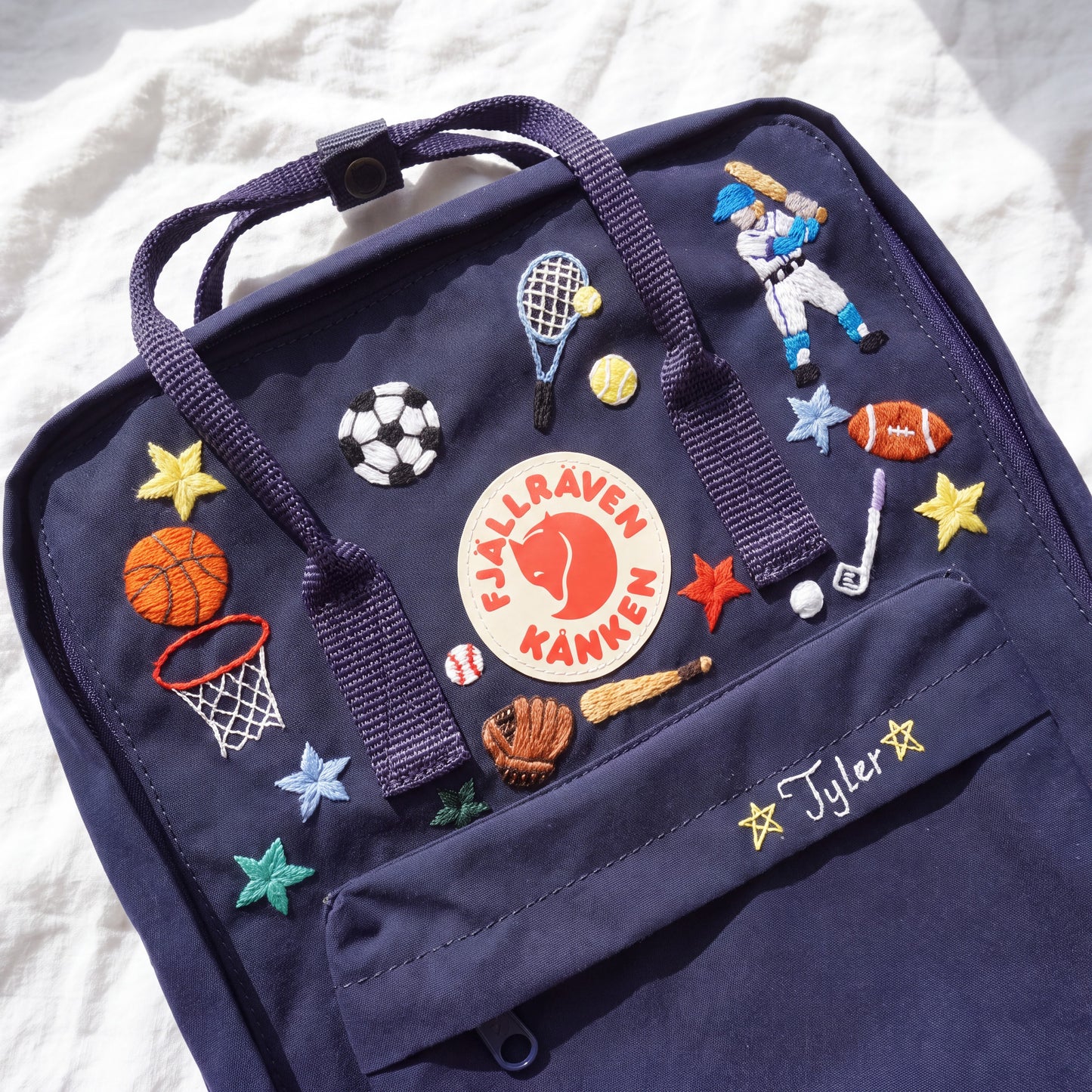 Custom Hand Embroidered Kanken Backpack Made to Order | Sports Activity Embroidered Kanken Bag | Custom Sports Backpack for Boys