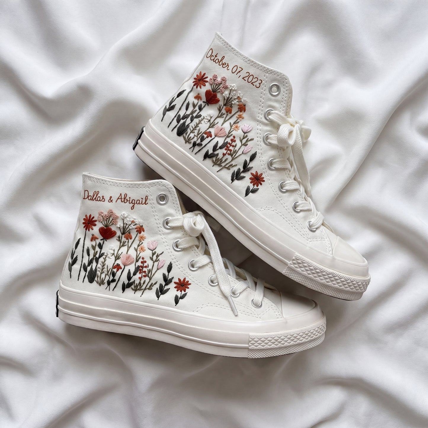 Hand Embroidered High Top Bridal Converse Shoes | Custom Wildflower Wedding Sneakers | Personalized White Converse Gift for Bride