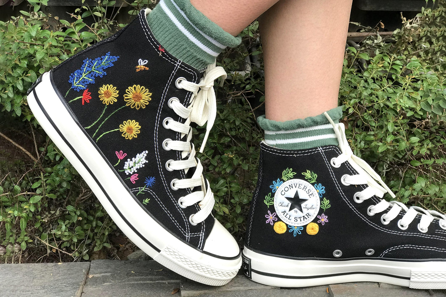 Custom converse Chuck Taylor embroidered flowers