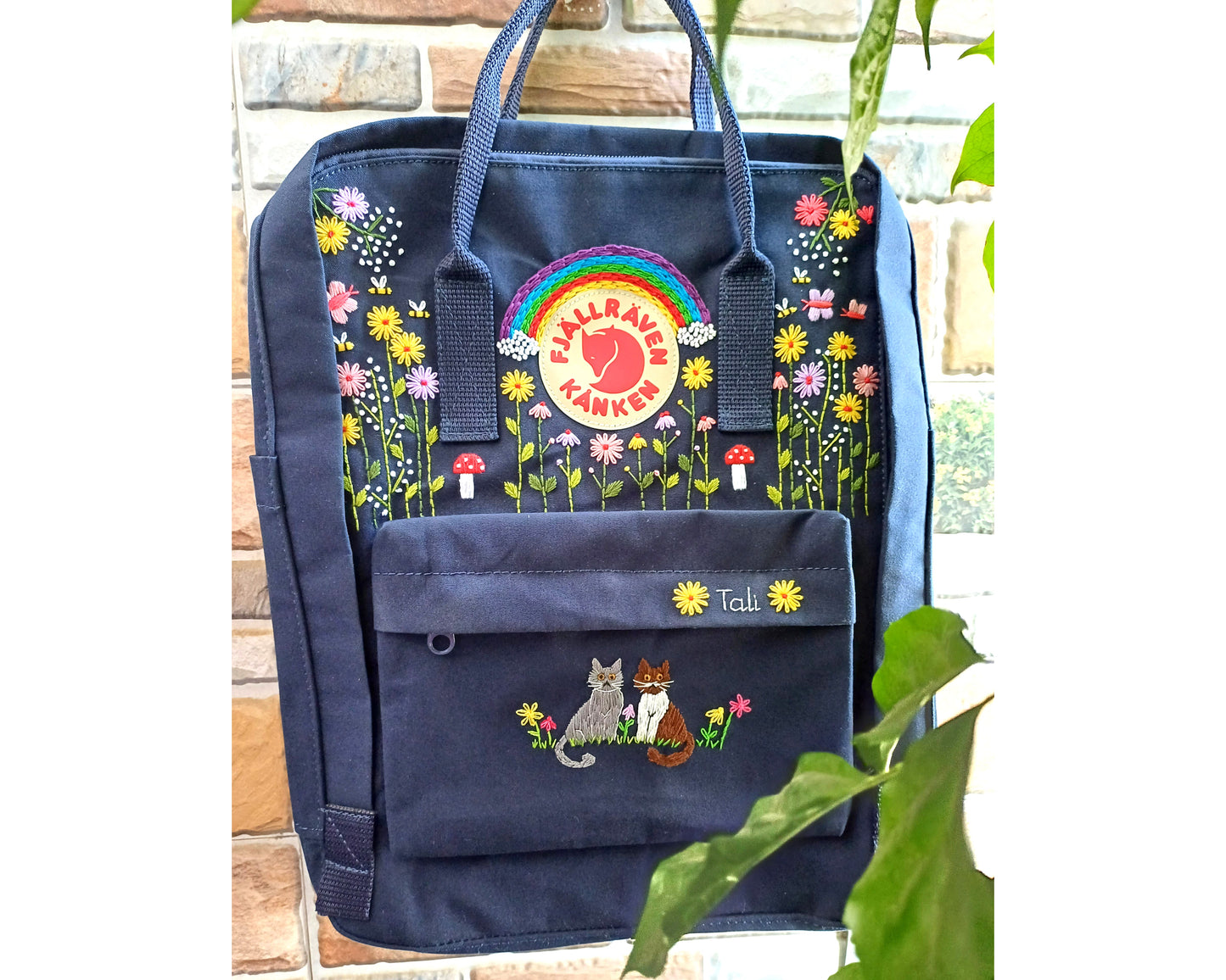 Fjallraven Kanken Embroidered Backpack – Colorful Sunflowers, Rainbow and Cats - Personalized Embroidered Backpack - Custom Bag for Women
