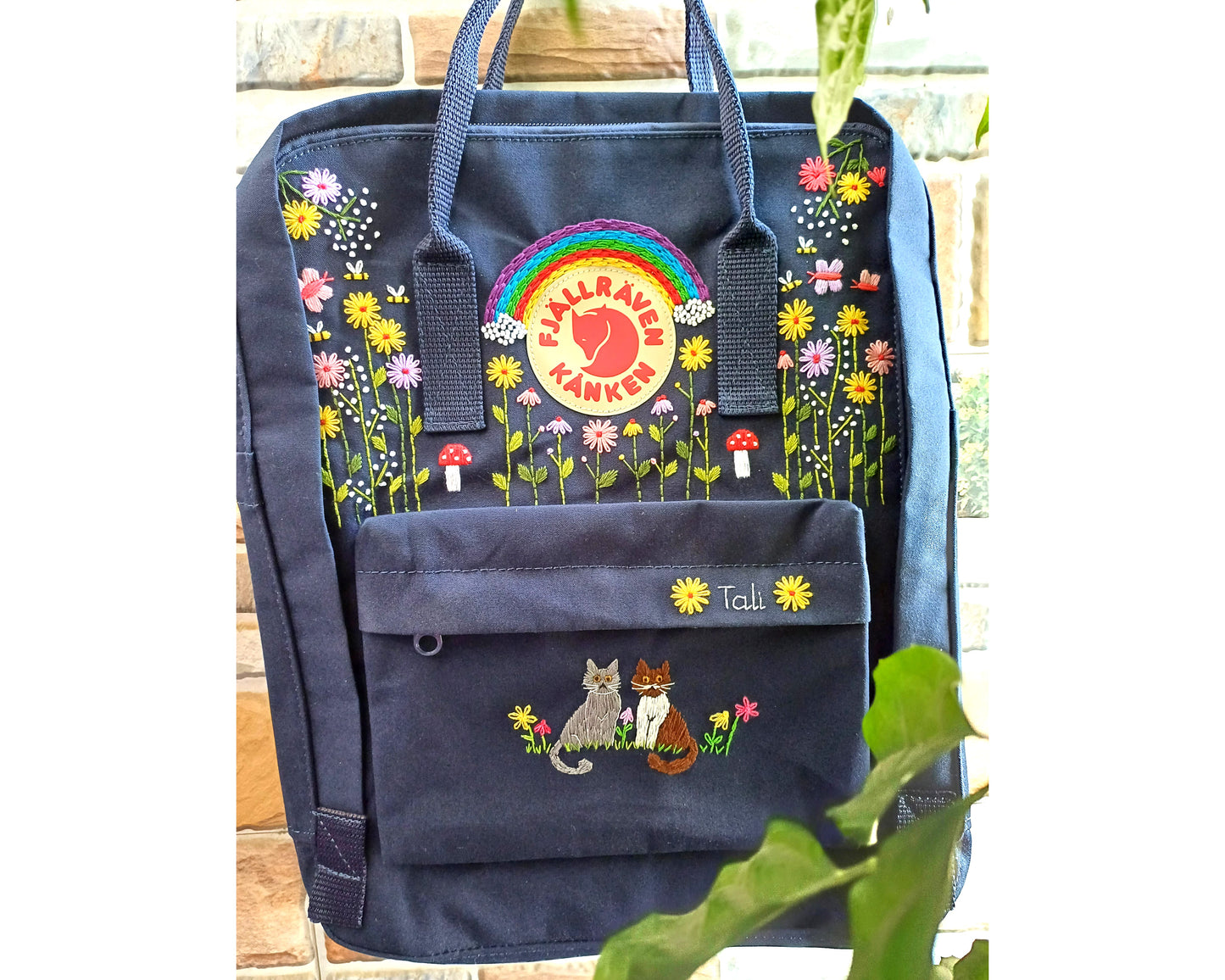 Fjallraven Kanken Embroidered Backpack – Colorful Sunflowers, Rainbow and Cats - Personalized Embroidered Backpack - Custom Bag for Women