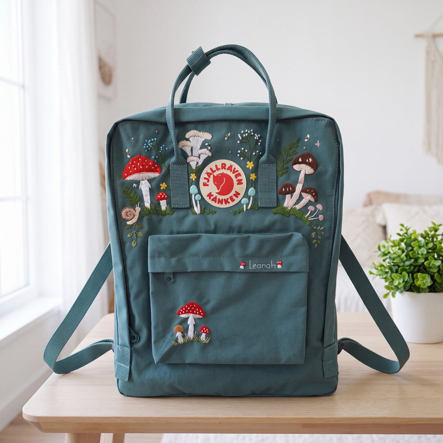 Personalized Fjallraven Kanken Mushroom Backpack | Embroidered Mushroom & Wildflower Kanken Bag | Cottagecore Forest Backpack