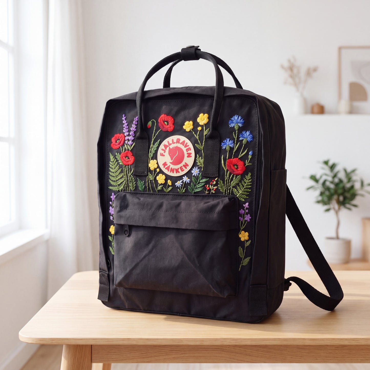 Fjallraven Kanken Embroidered Backpack | Floral Embroidery Backpack | Colorful Wildflower Bag | Canvas Backpack | Handmade Flower Backpack