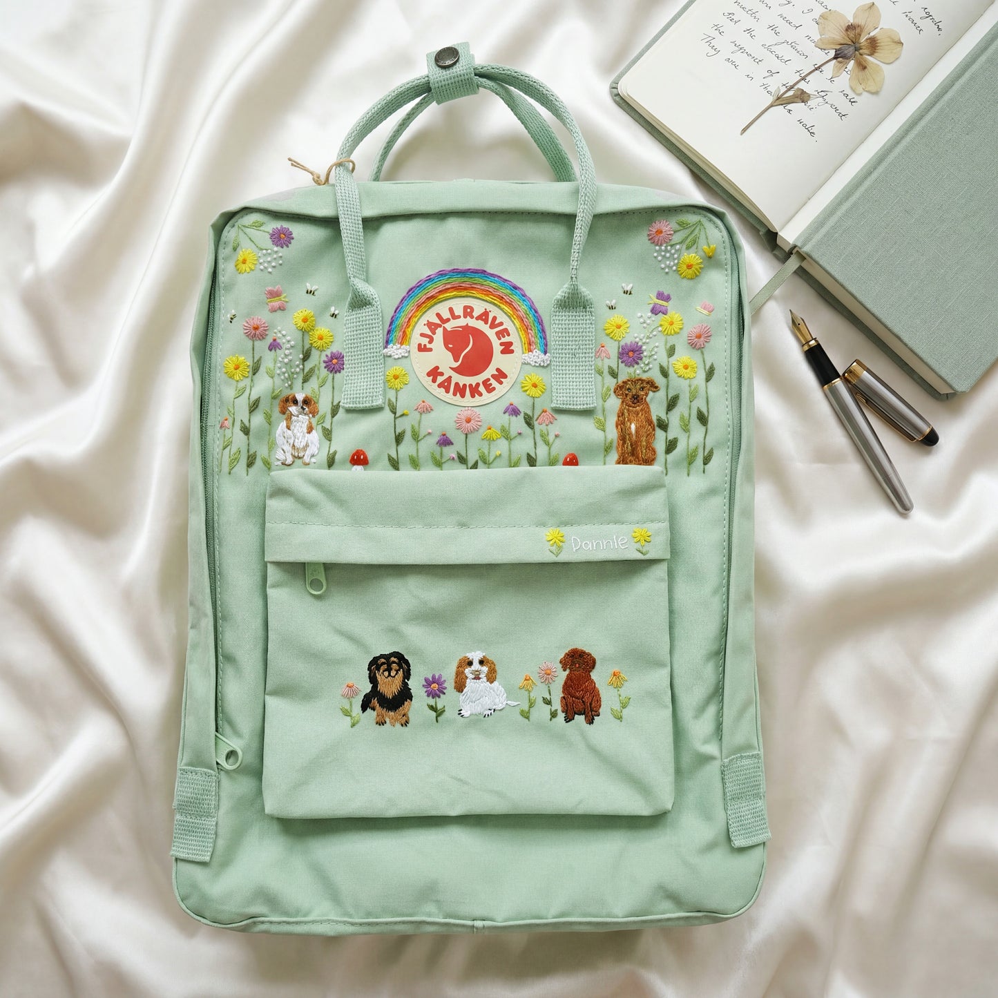 Hand-Embroidered Fjallraven Kanken Backpack with Dogs Design| Custom Embroidered Fjallraven Kanken Backpack | Dogs Embroidery Backpack
