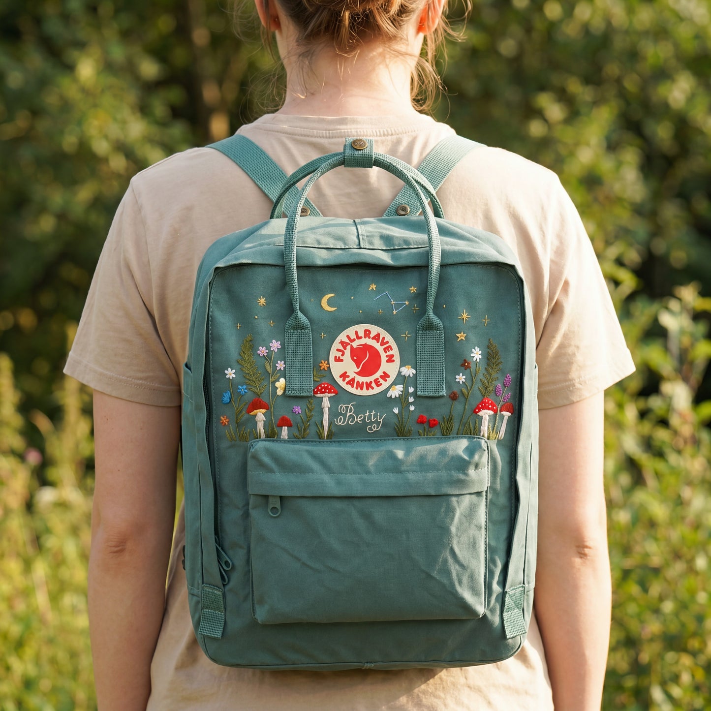 Fjallraven Kanken Backpack Embroidered with Mushrooms and Wildflowers | Mushroom & Floral Design Backpack | Personalized Custom Kanken