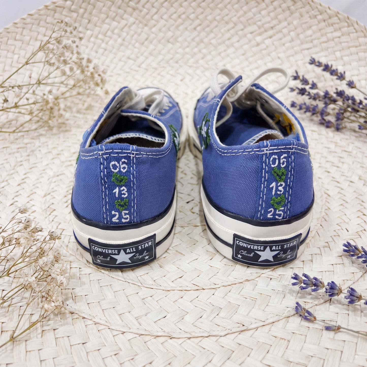 Hand Embroidered Blue Sunflower Converse Shoes | Floral Low Top Canvas Sneakers | Handmade Daisy & Wildflower Shoes | Gift for Her