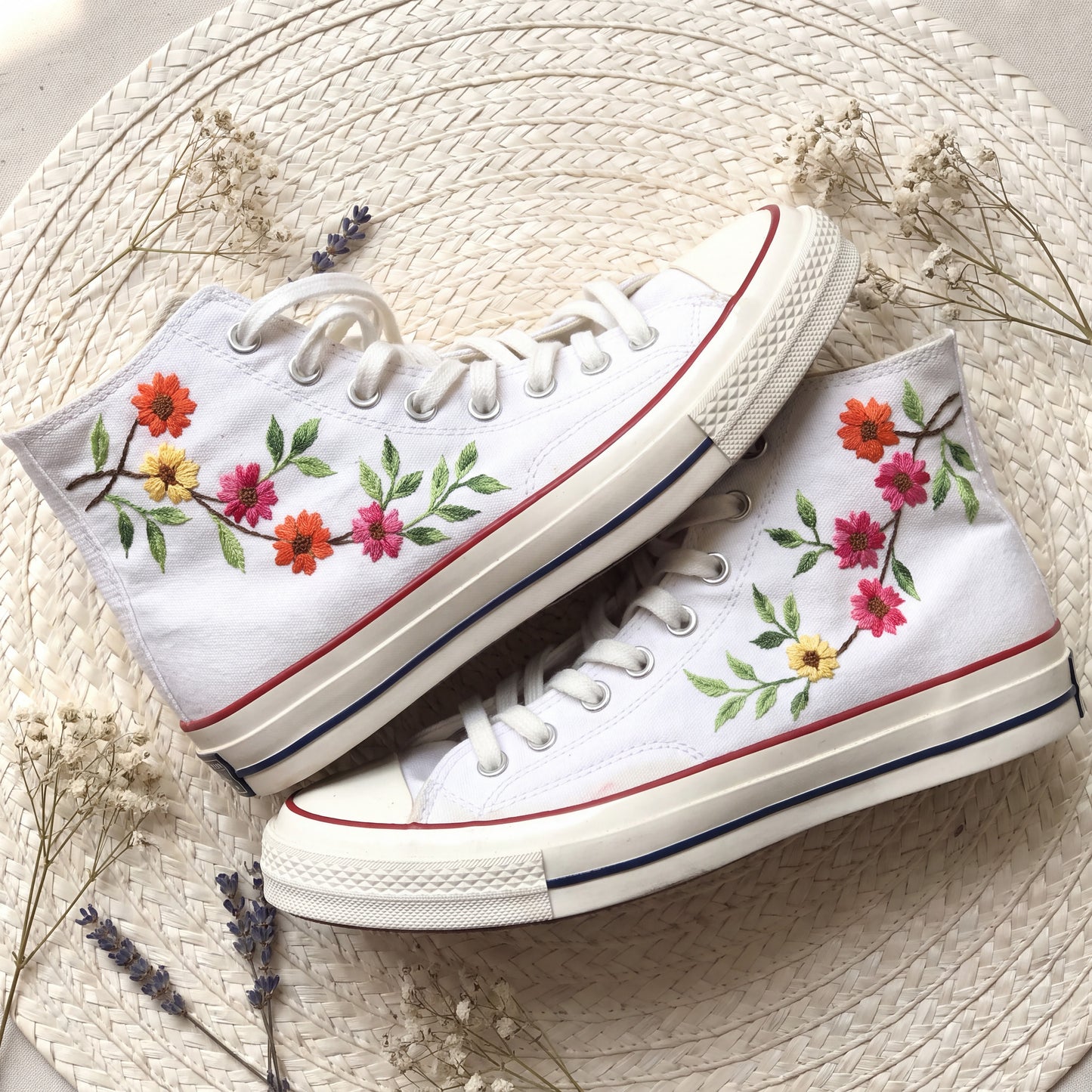 Hand Embroidered Cherry Blossom Converse High Top Sneakers for Women | Custom Floral Bridal Converse Shoes | Personalized Wedding Gift