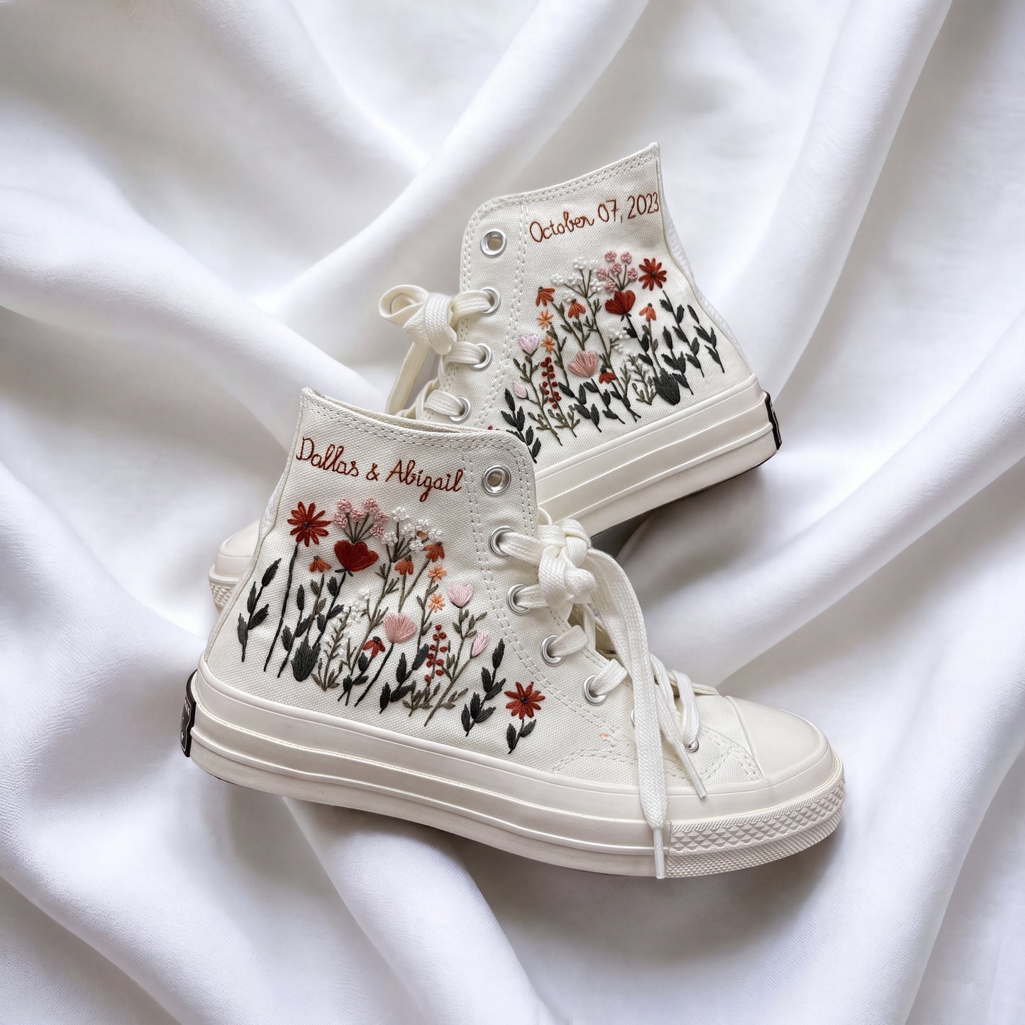 Hand Embroidered High Top Bridal Converse Shoes | Custom Wildflower Wedding Sneakers | Personalized White Converse Gift for Bride