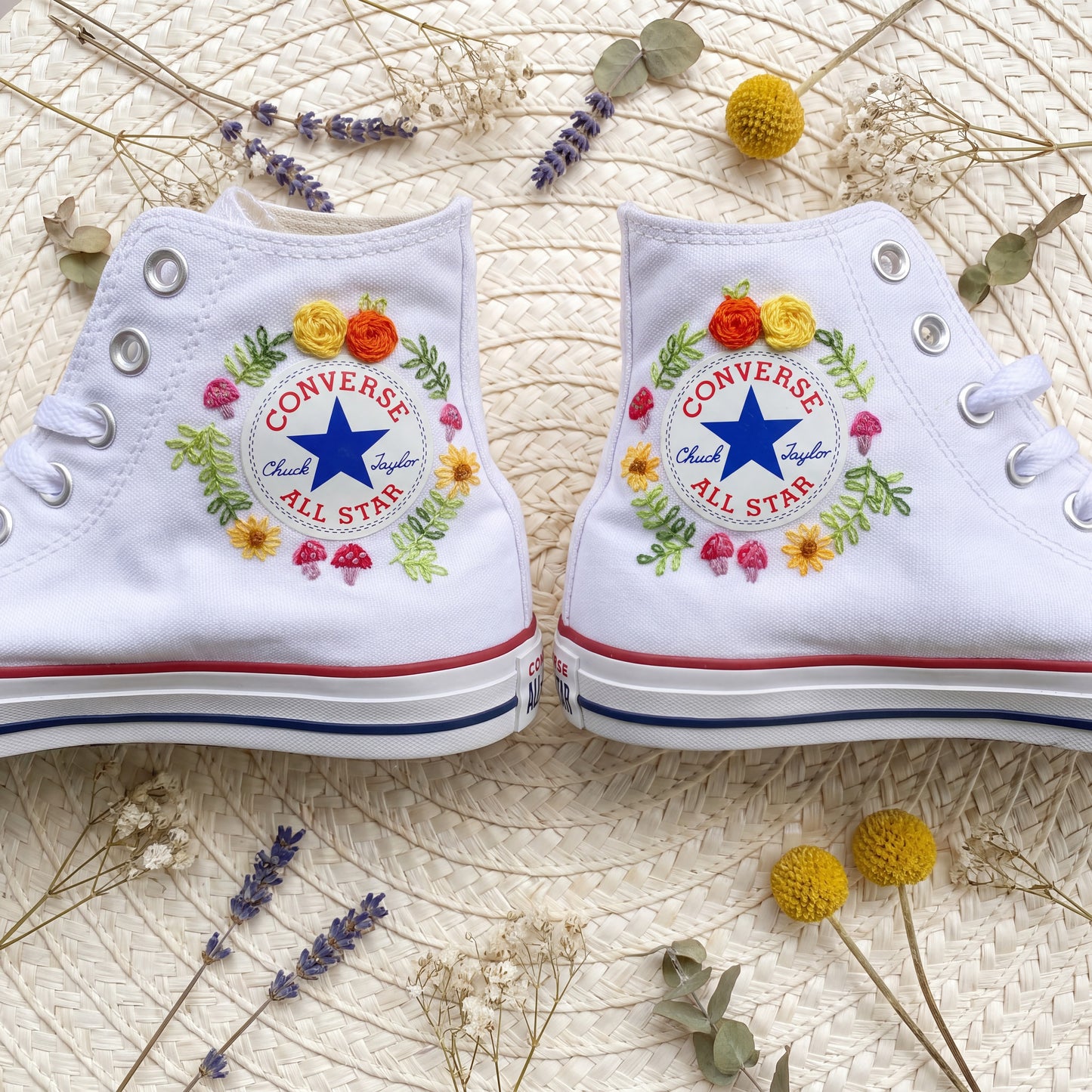 Hand Embroidered Dinosaur Converse High Top Sneakers | Custom White Converse Shoes | Personalized Kids Gift | Handmade Embroidered Shoes