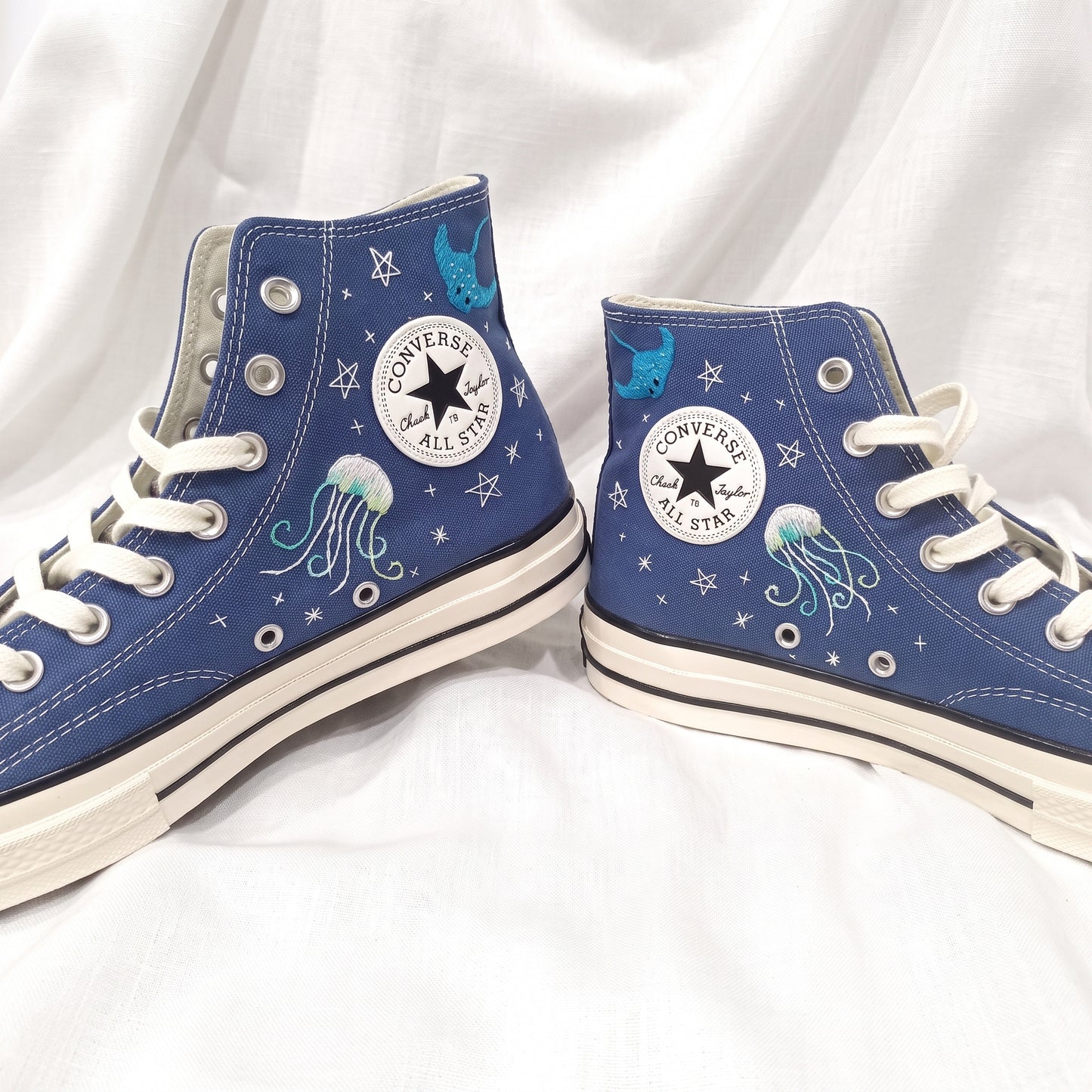 Hand Embroidered Ocean Converse Shoes | Custom Dolphin & Stingray Sneakers | Personalized Gift for Ocean Lovers