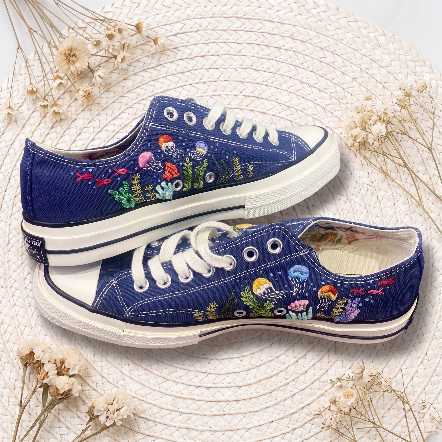 Hand Embroidered Dolphin Converse Shoes | Ocean Canvas Sneakers | Marine Life Embroidered Shoes | Sea Lover Gift for Women