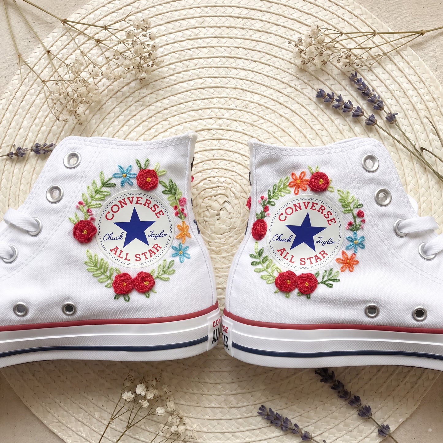 Hand Embroidered Love Quote Converse High Top Sneakers | Custom White Converse Shoes | Personalized Romantic Wedding Gift for Couples