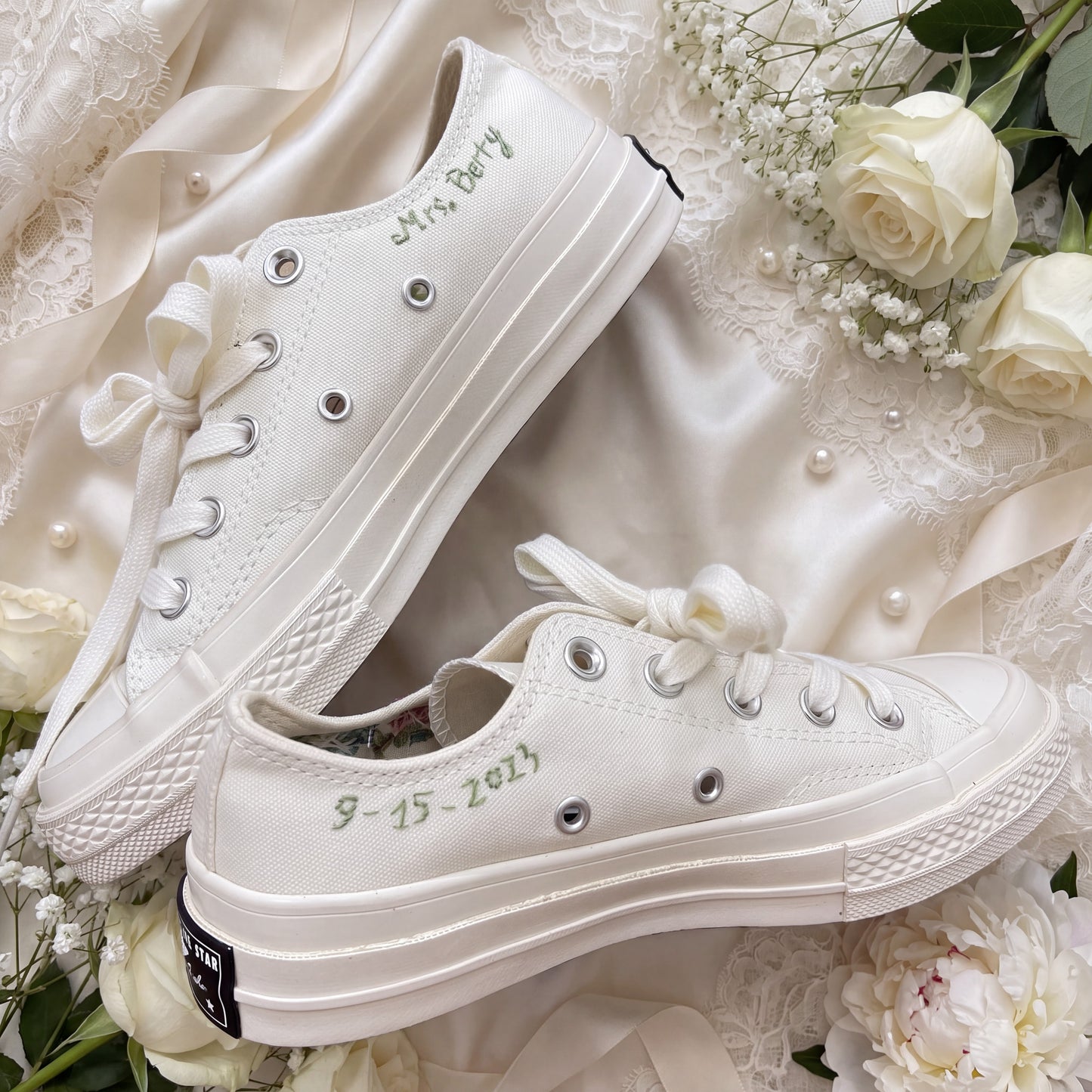 Hand Embroidered Low Top Bridal Converse Shoes | Custom Colorful Wildflower Wedding Sneakers | Personalized White Converse Gift for Bride