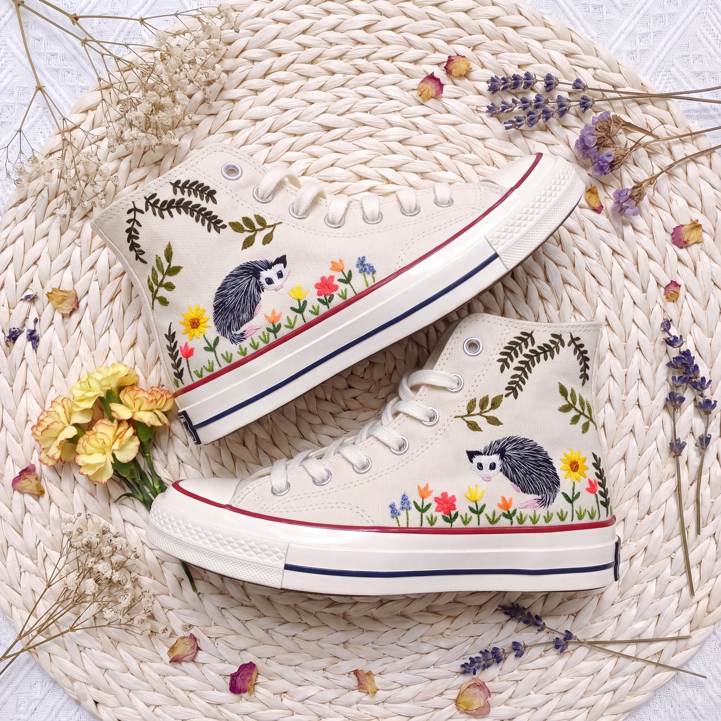 Hand Embroidered Opossum Converse High Top Sneakers | Custom Woodland Animal Converse Shoes | Personalized Nature Gift