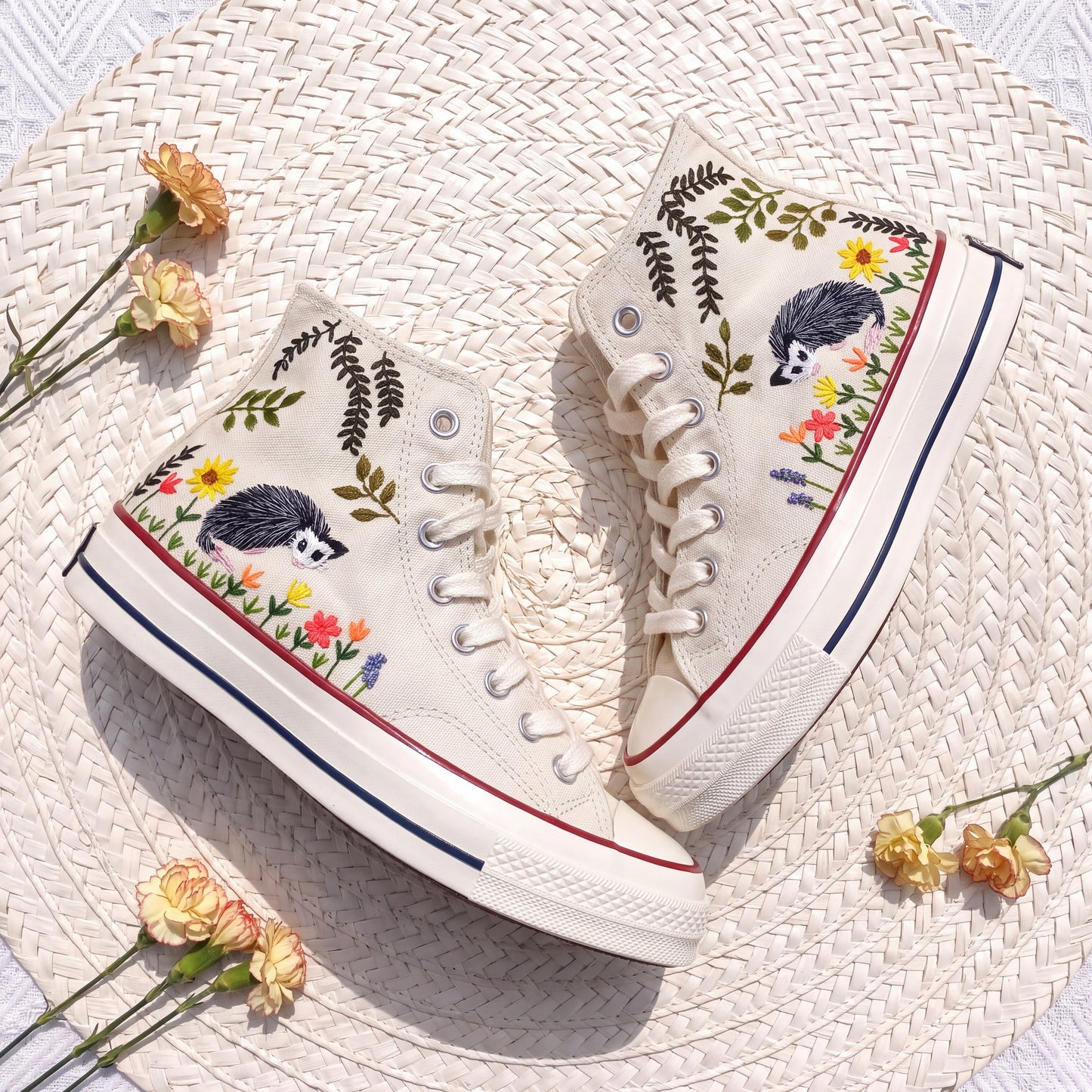 Hand Embroidered Opossum Converse High Top Sneakers | Custom Woodland Animal Converse Shoes | Personalized Nature Gift