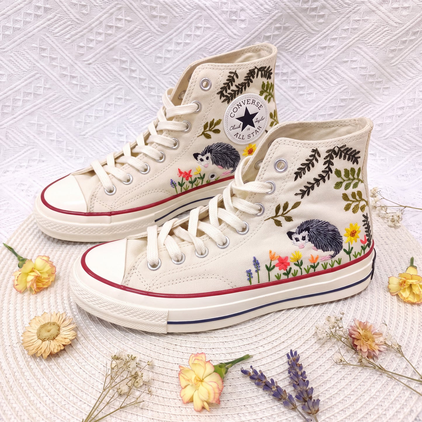 Hand Embroidered Opossum Converse High Top Sneakers | Custom Woodland Animal Converse Shoes | Personalized Nature Gift