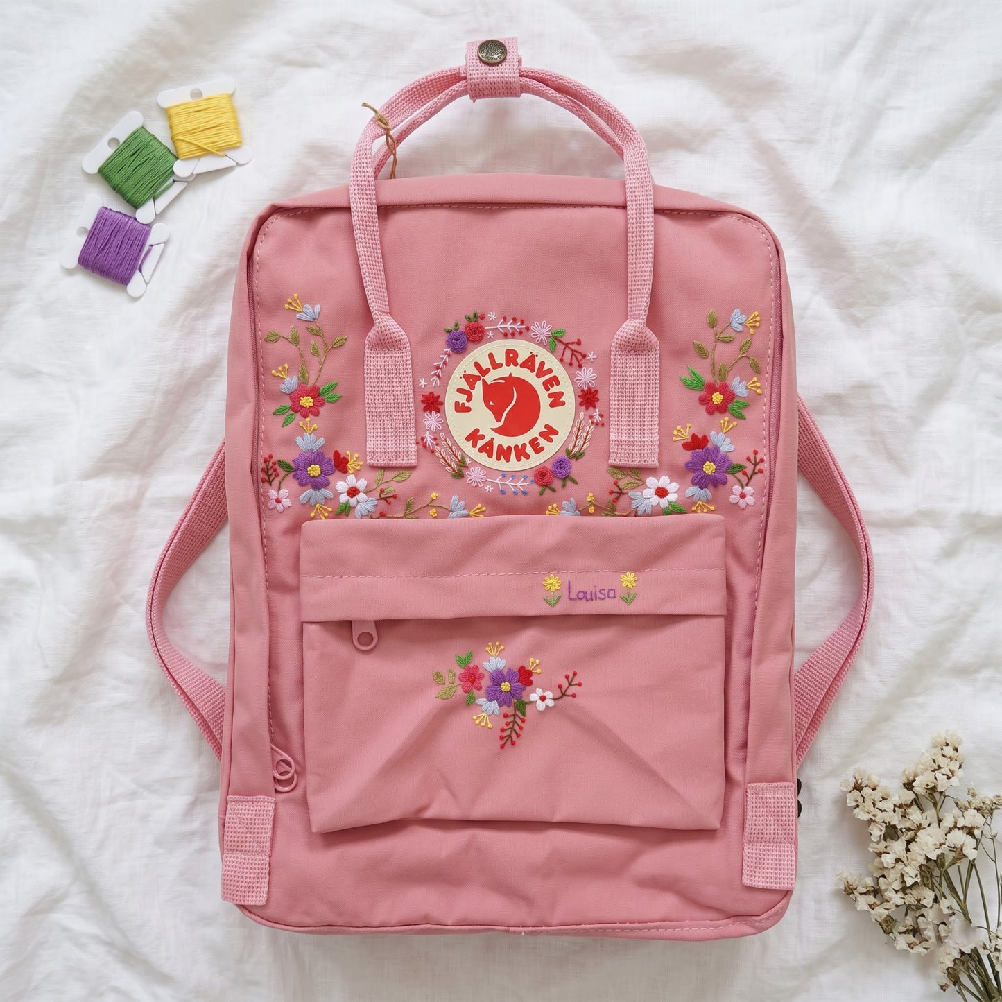Fjallraven Kanken Floral Backpack | Embroidered Wildflower Wreath Kanken Bag | Embroidered Multicolor Flower Kanken Bag| Back to School Gift