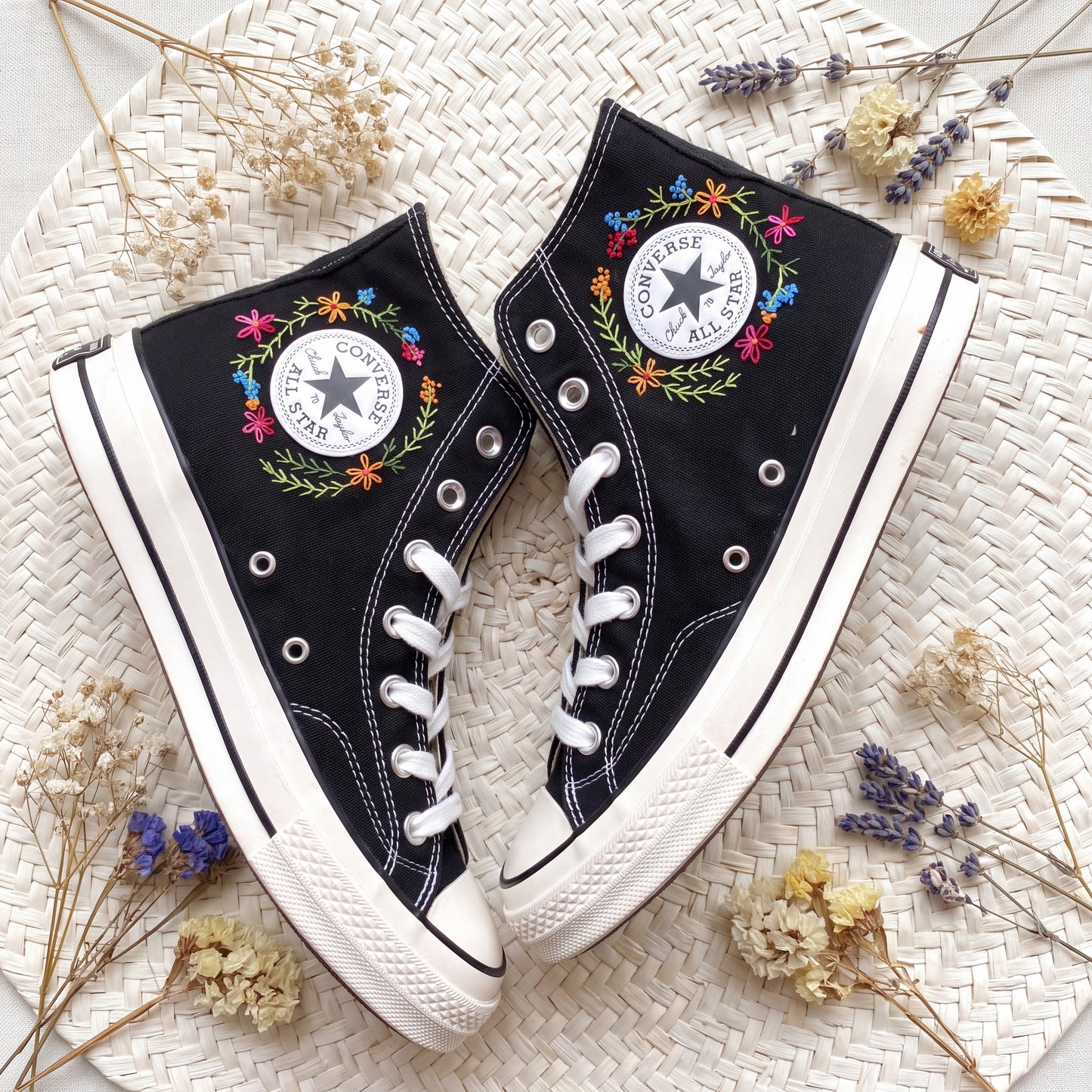 Hand Embroidered Plant Lover Converse High Top Sneakers | Custom Black Converse Shoes | Potted Houseplant Canvas Shoes | Handmade Gift for Women