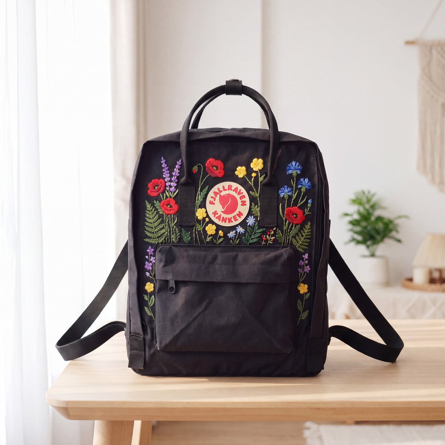 Fjallraven Kanken Embroidered Backpack | Floral Embroidery Backpack | Colorful Wildflower Bag | Canvas Backpack | Handmade Flower Backpack